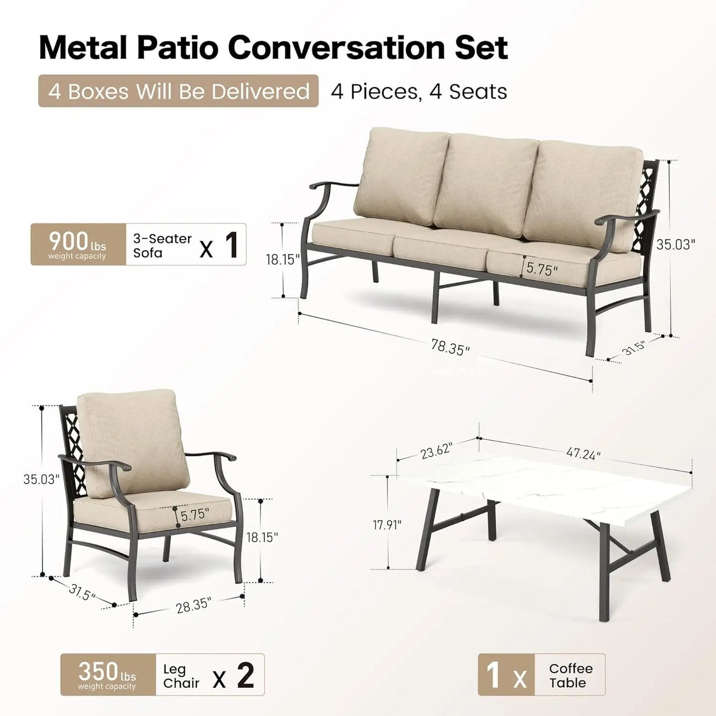 Patio Furniture Set Modern Outdoor Rattan Lounge With Coffee Table
