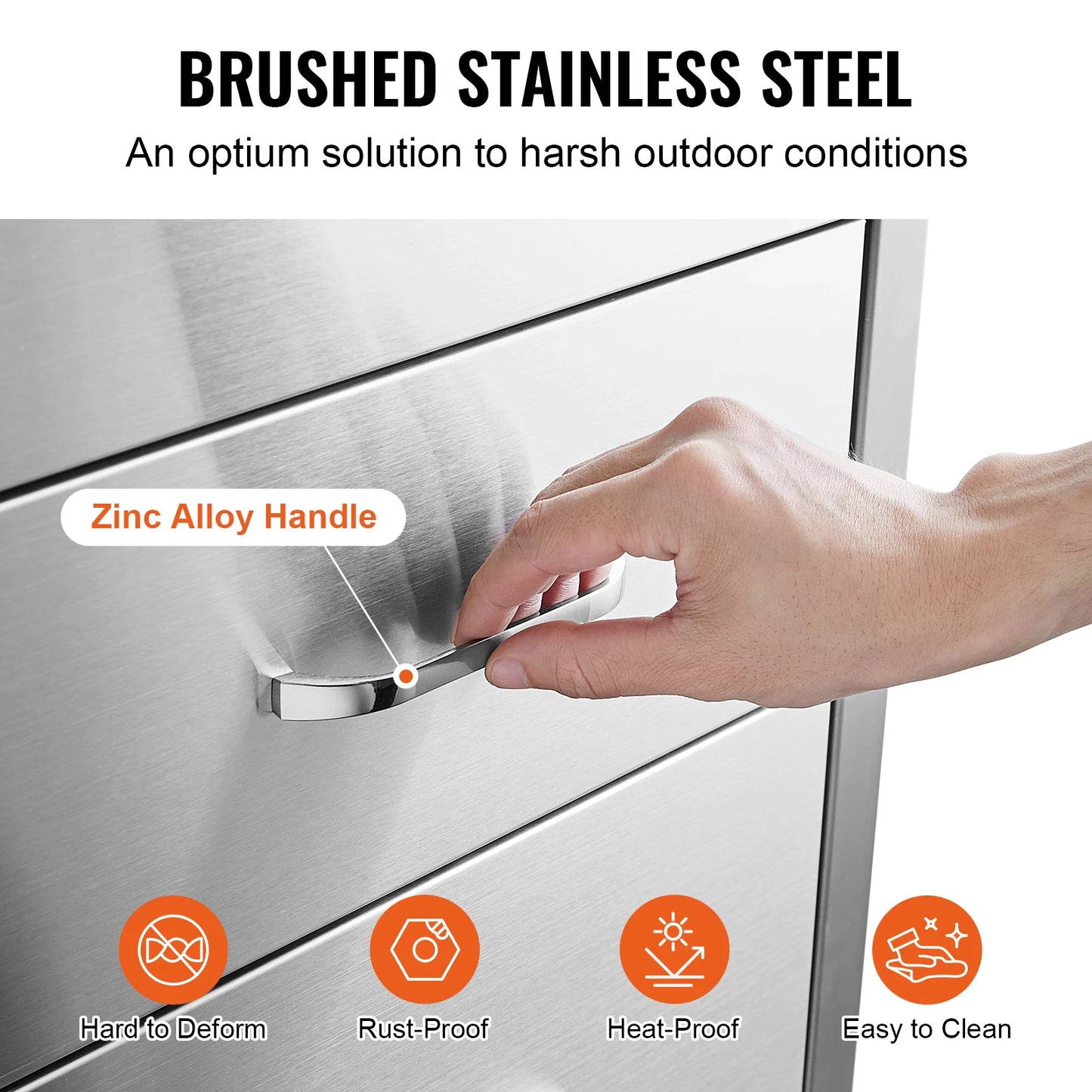 SucceBuy Stainless Steel Outdoor Kitchen Drawer With Handle Triple Layer For BBQ Island Grilling Cabinet Storage