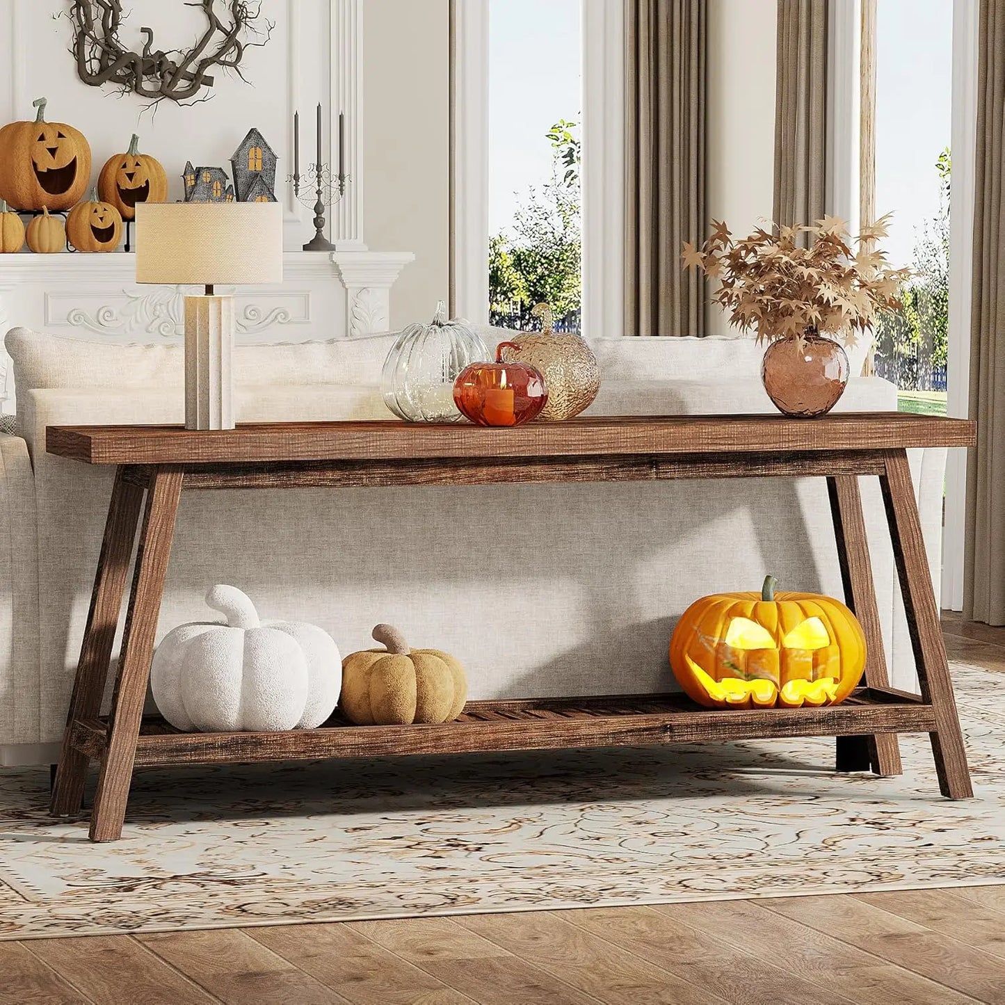 LITTLE TREE Farmhouse 2-Tier Console Table For Entryway