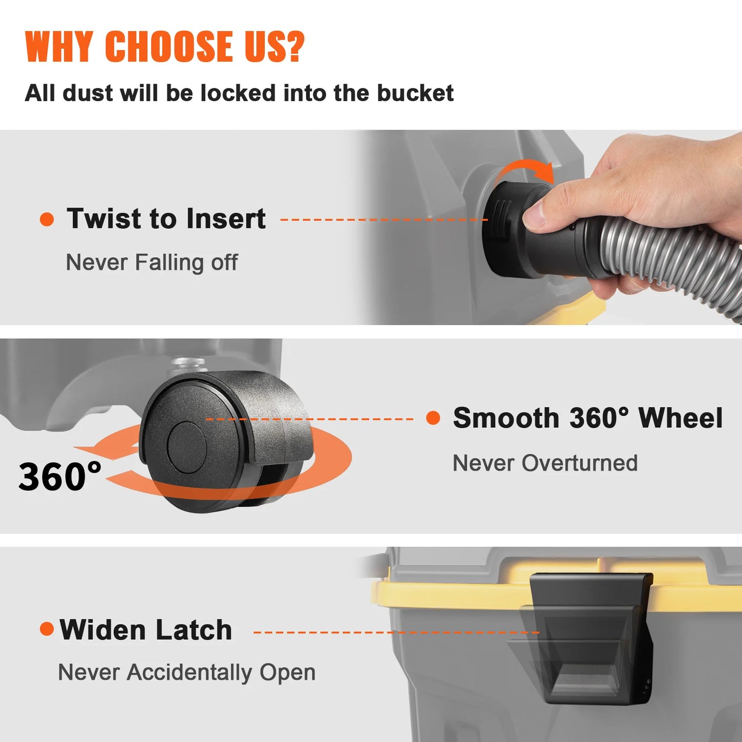 SucceBuy Portable Wet And Dry Vacuum Cleaner 15L 1200W Powerful Suction For Car And Home