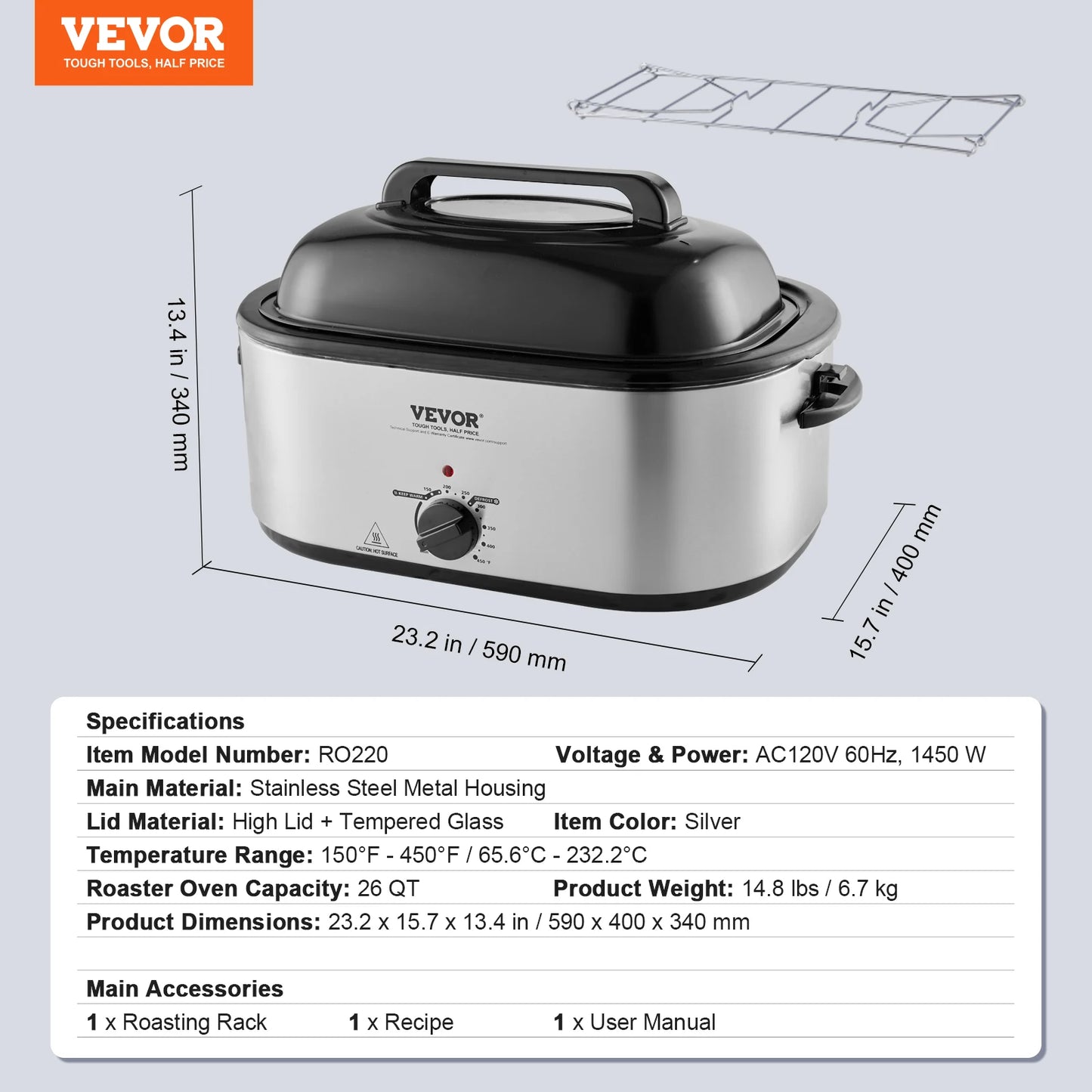 SucceBuy 24 Qt Electric Roaster Oven With Self Basting Lid 1450W Defrost And Warm For Busy Family Cooks