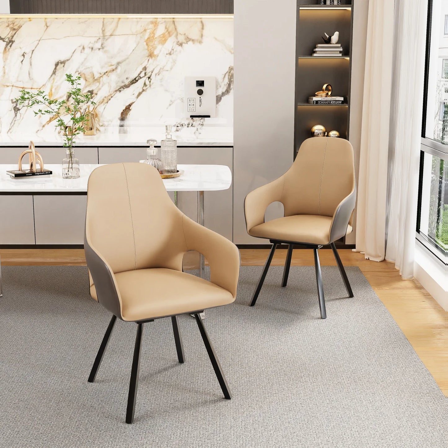 Swivel Dining Chair Set Of 2 Microfiber Leather Armchairs