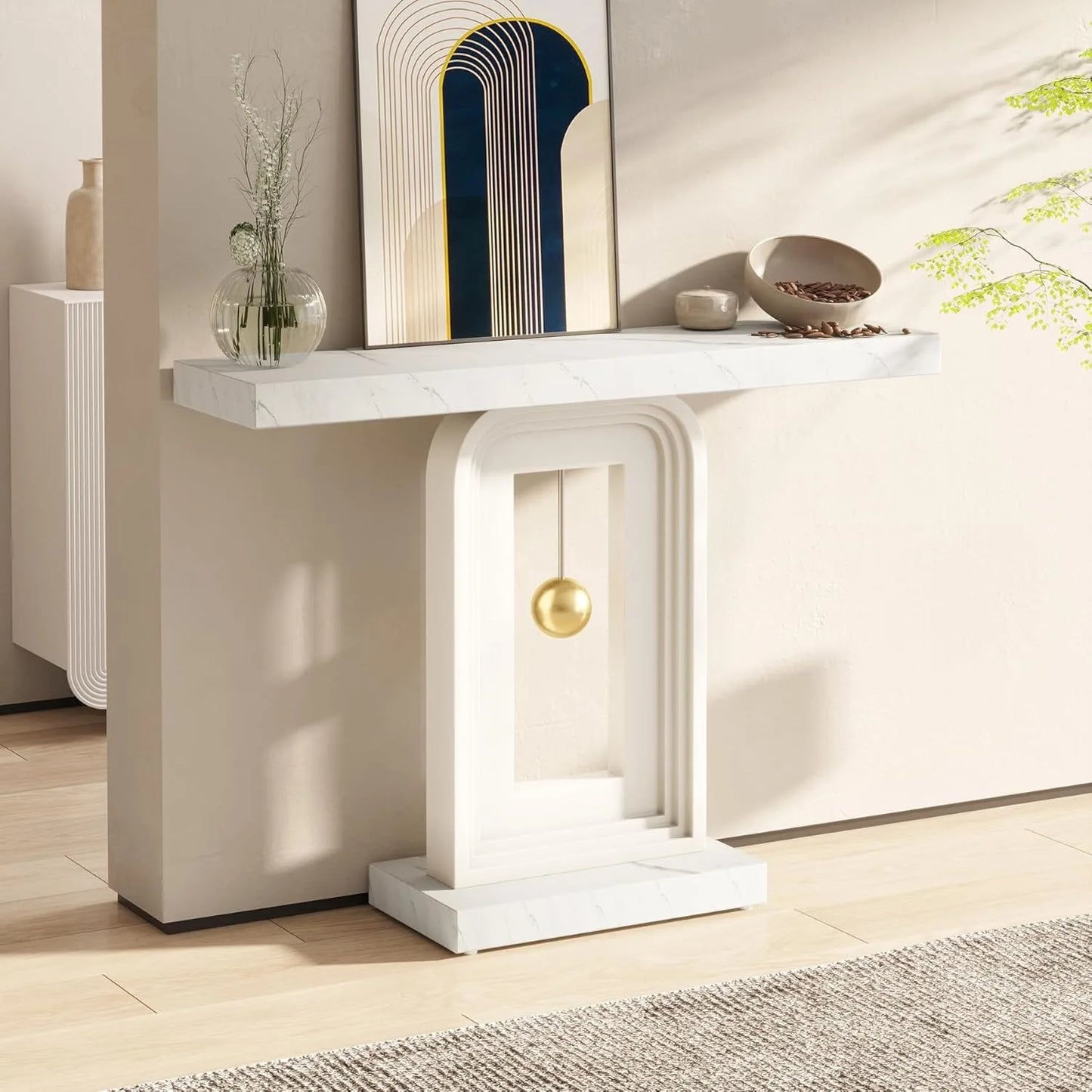 Little Tree Modern Console Table Faux Marble Sofa Table