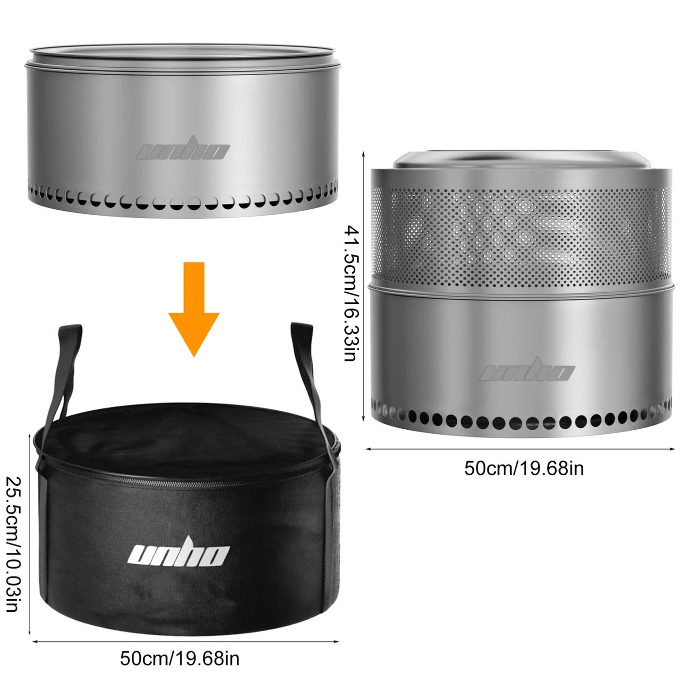 Smokeless Fire Pit with Bag Portable Stainless Steel Wood Burner