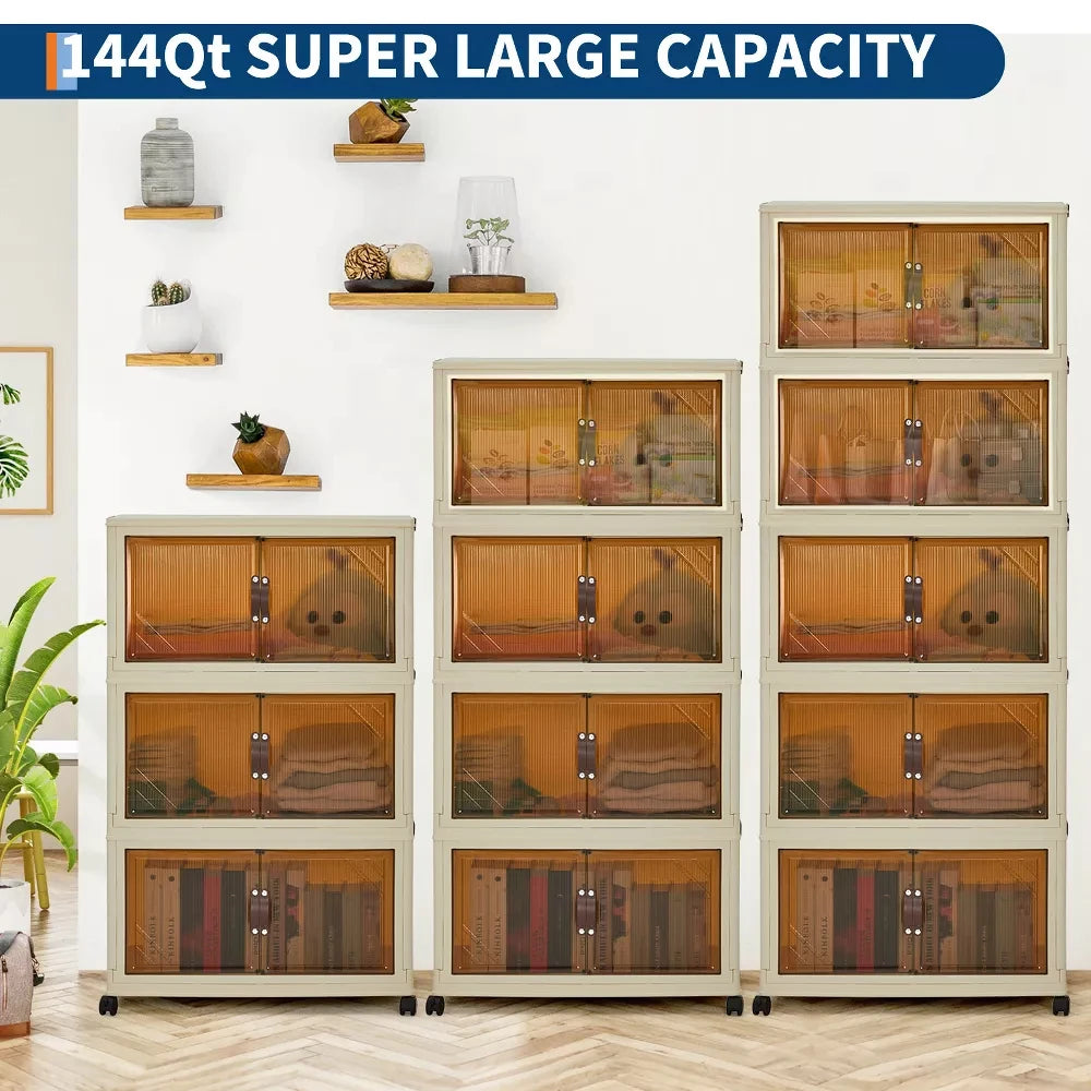 HiMISS 3/4/5-Tier Foldable Storage Cabinet With Lids And Wheels