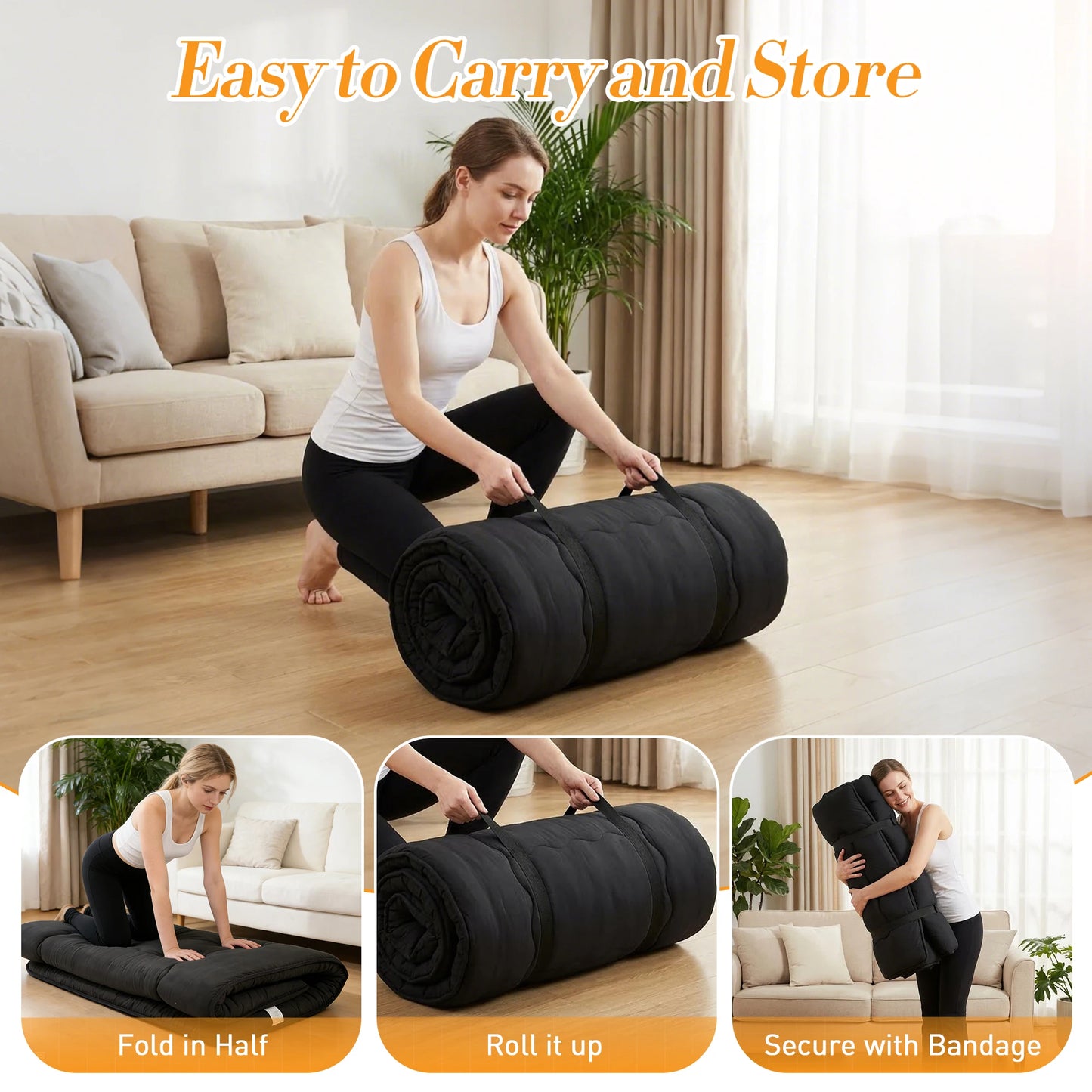 JHK Portable Floor Mattress Topper With Removable Washable Cover