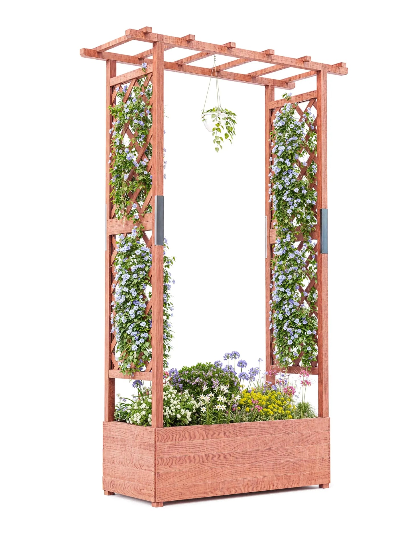 HiMISS Wooden Raised Garden Bed With Trellis Canopy Freestanding Planter For Gardeners Climbing Plants And Vines