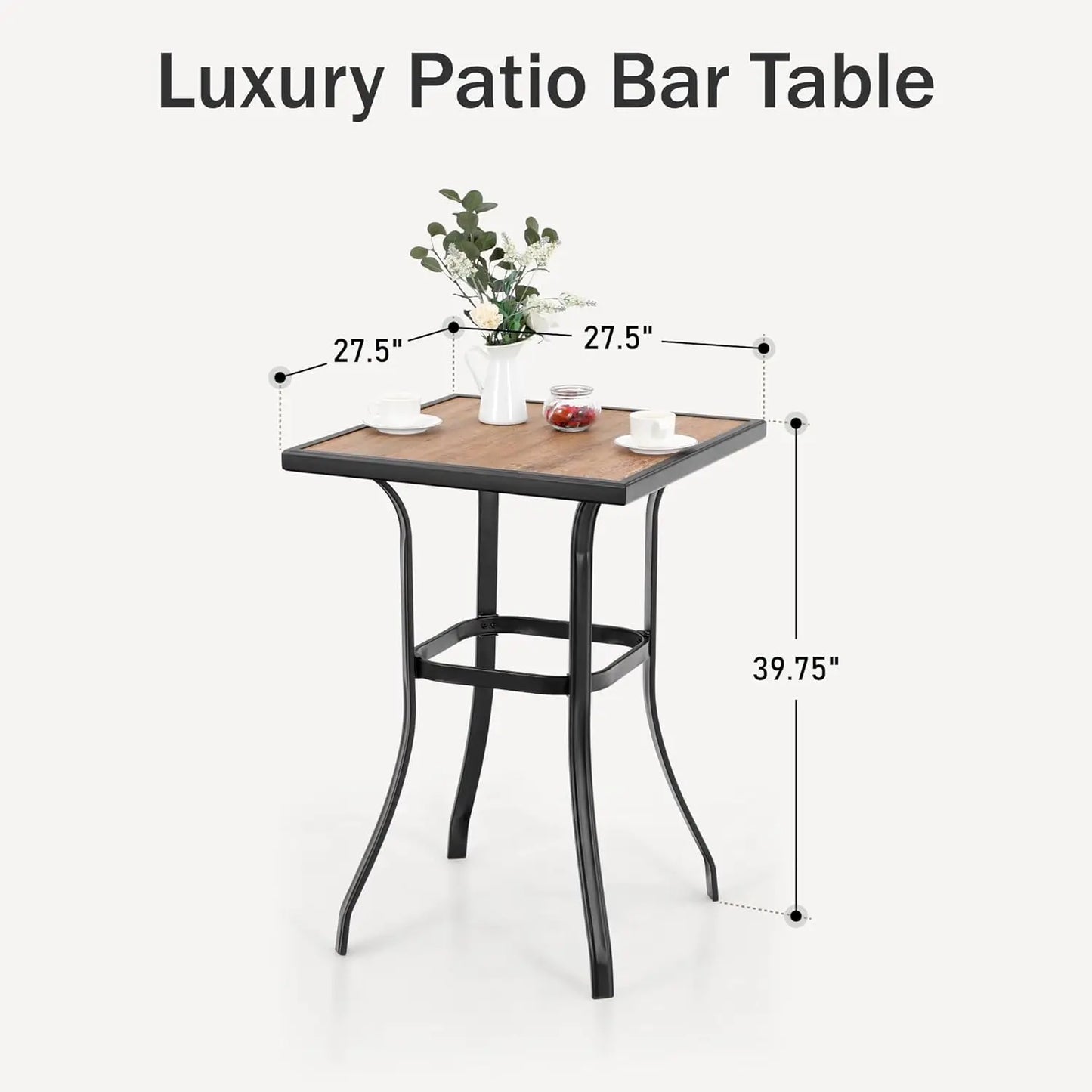 Patio Bar Table Outdoor Bar Height Table With Wooden Top