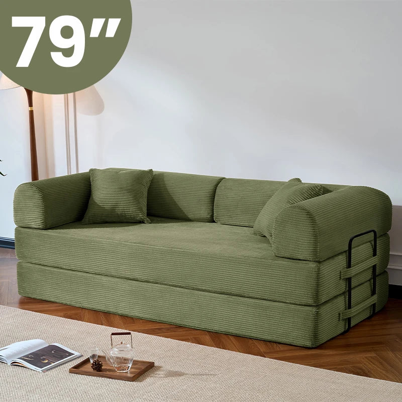 NONECN Folding Convertible Sofa Bed Corduroy Upholstered Couch