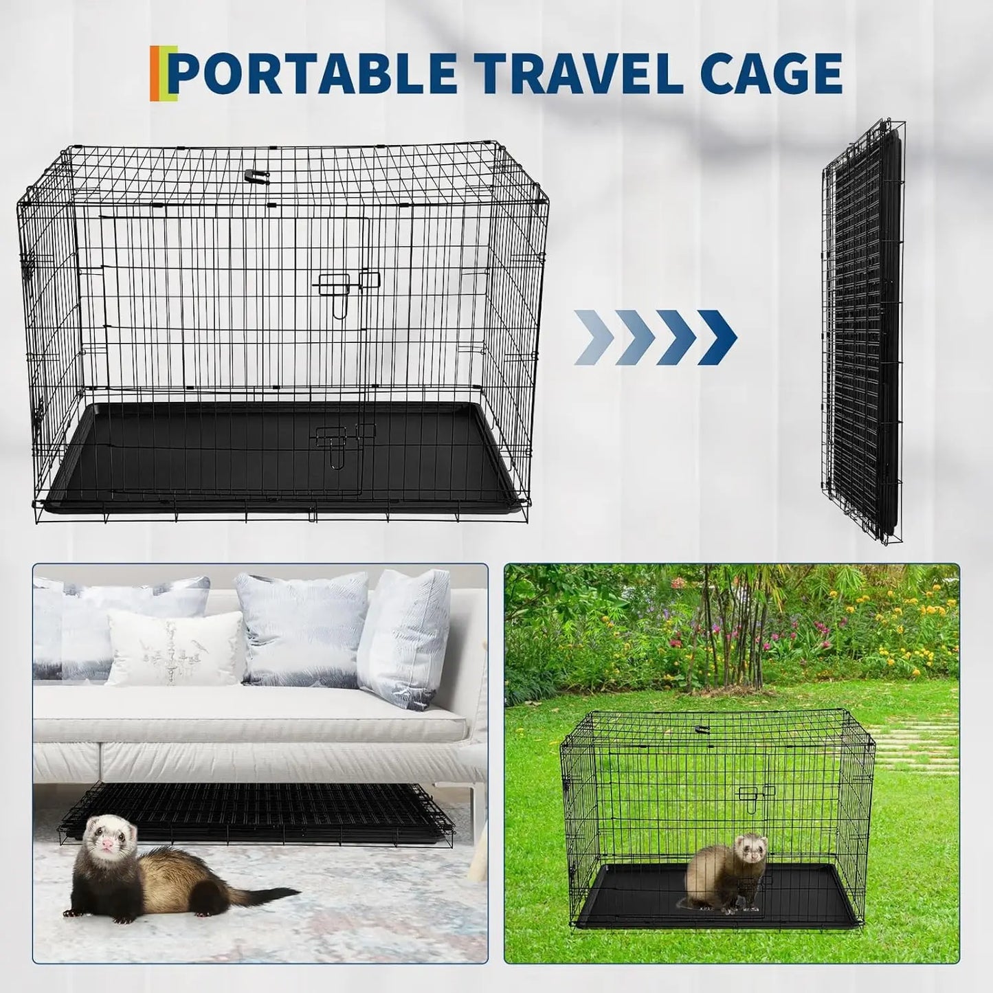 HiMISSCN Rabbit Cage Portable Folding 24 To 48 Inch With Slide Out Tray 2 Door For Bunnies
