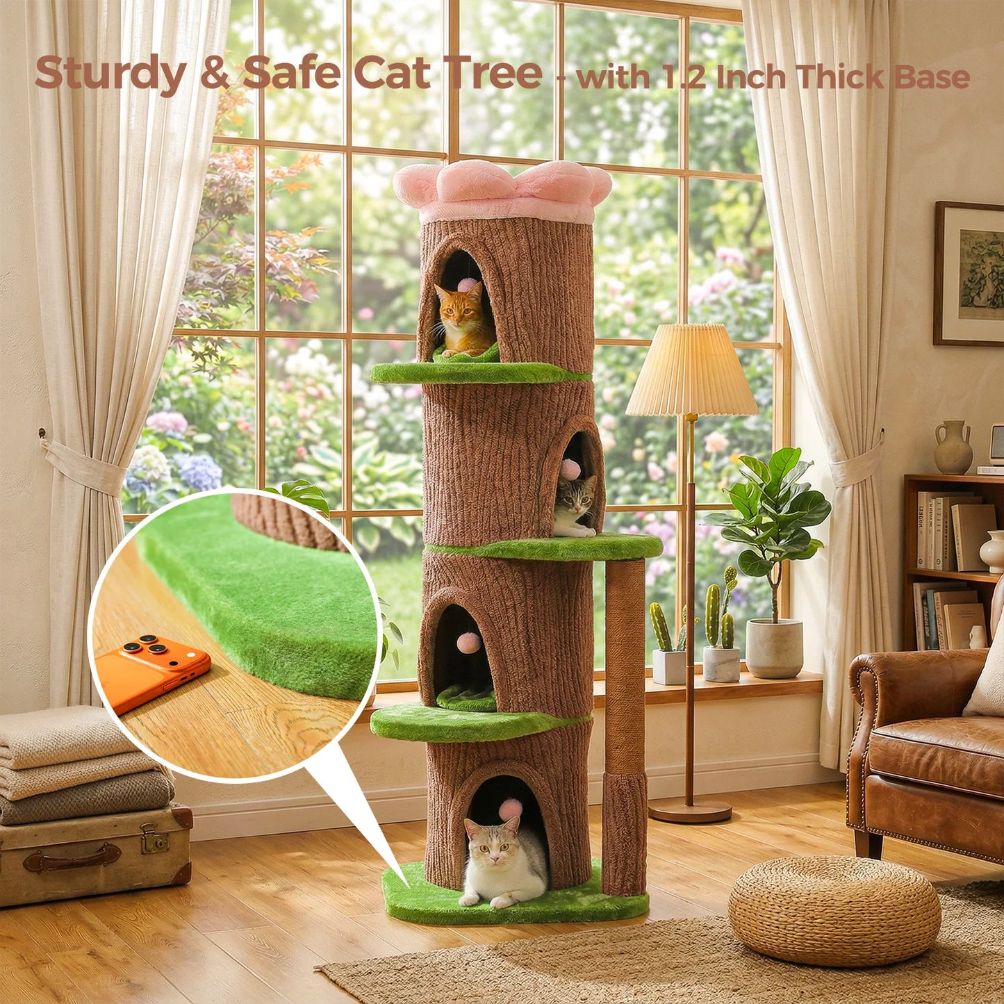 PAWZ Road Tall Cat Tree Tower With 4 Condos And Thick Scratching Post For Indoor Luxury Cats