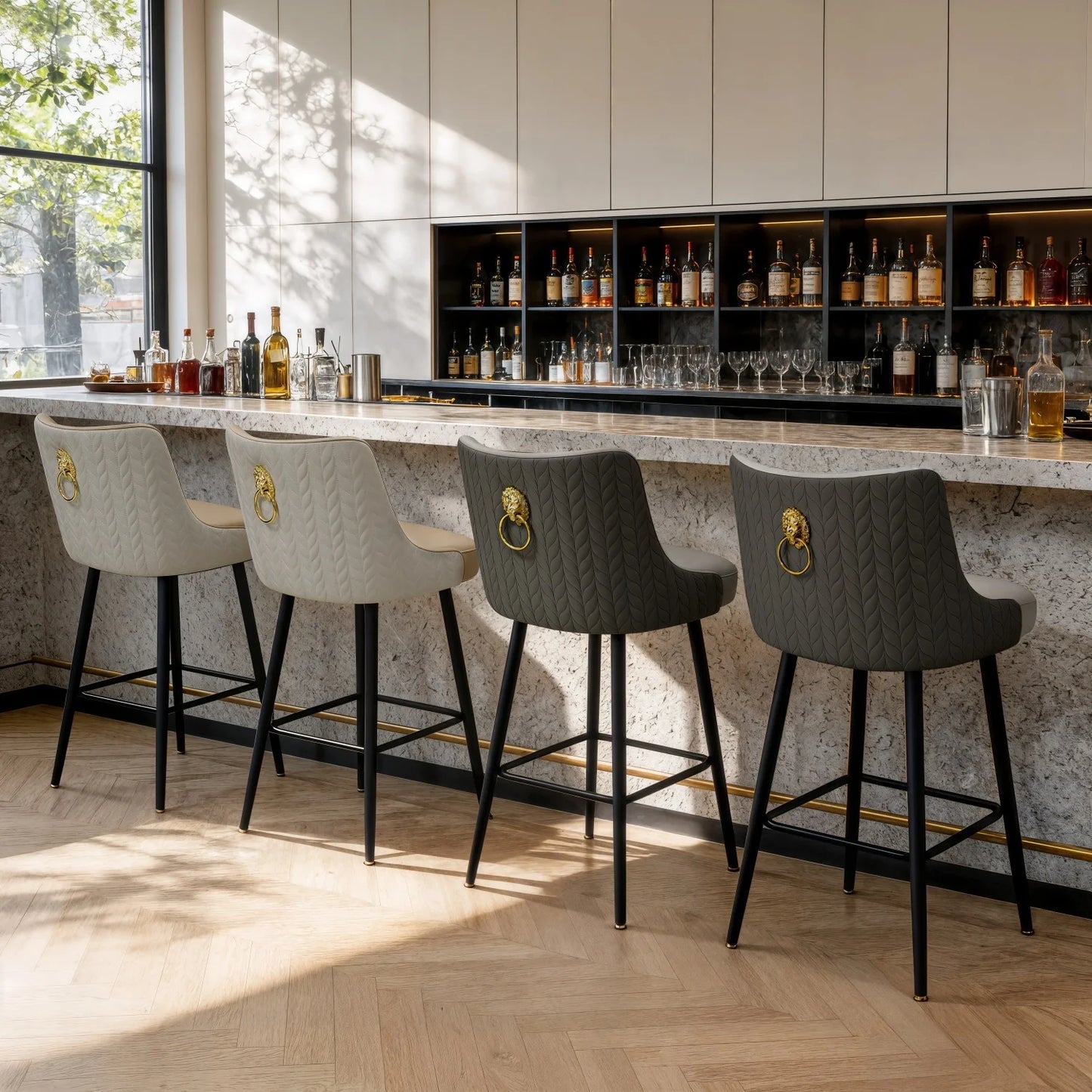 360 Degree Swivel Bar Stool High Back Footrest Microfiber Leather