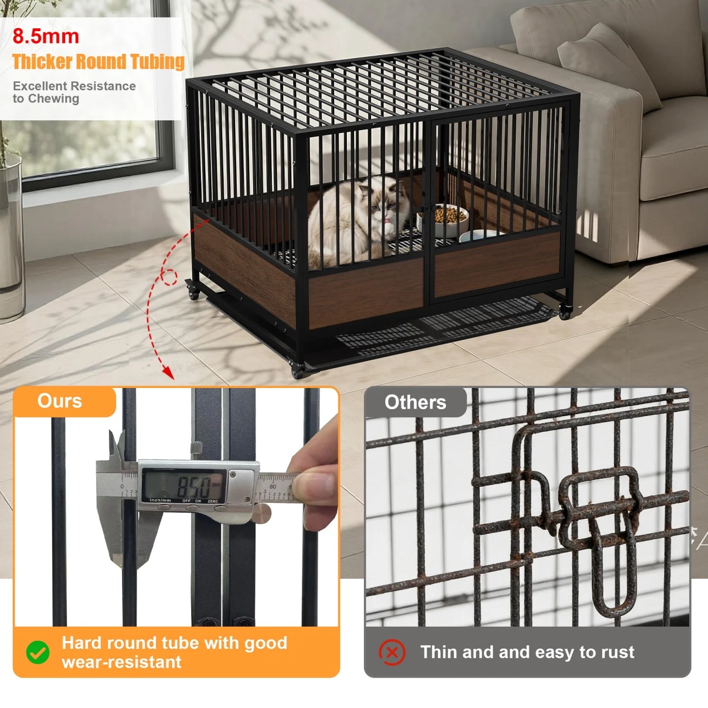 BINGOPAW Heavy Duty Dog Crate On Wheels With Removable Tray