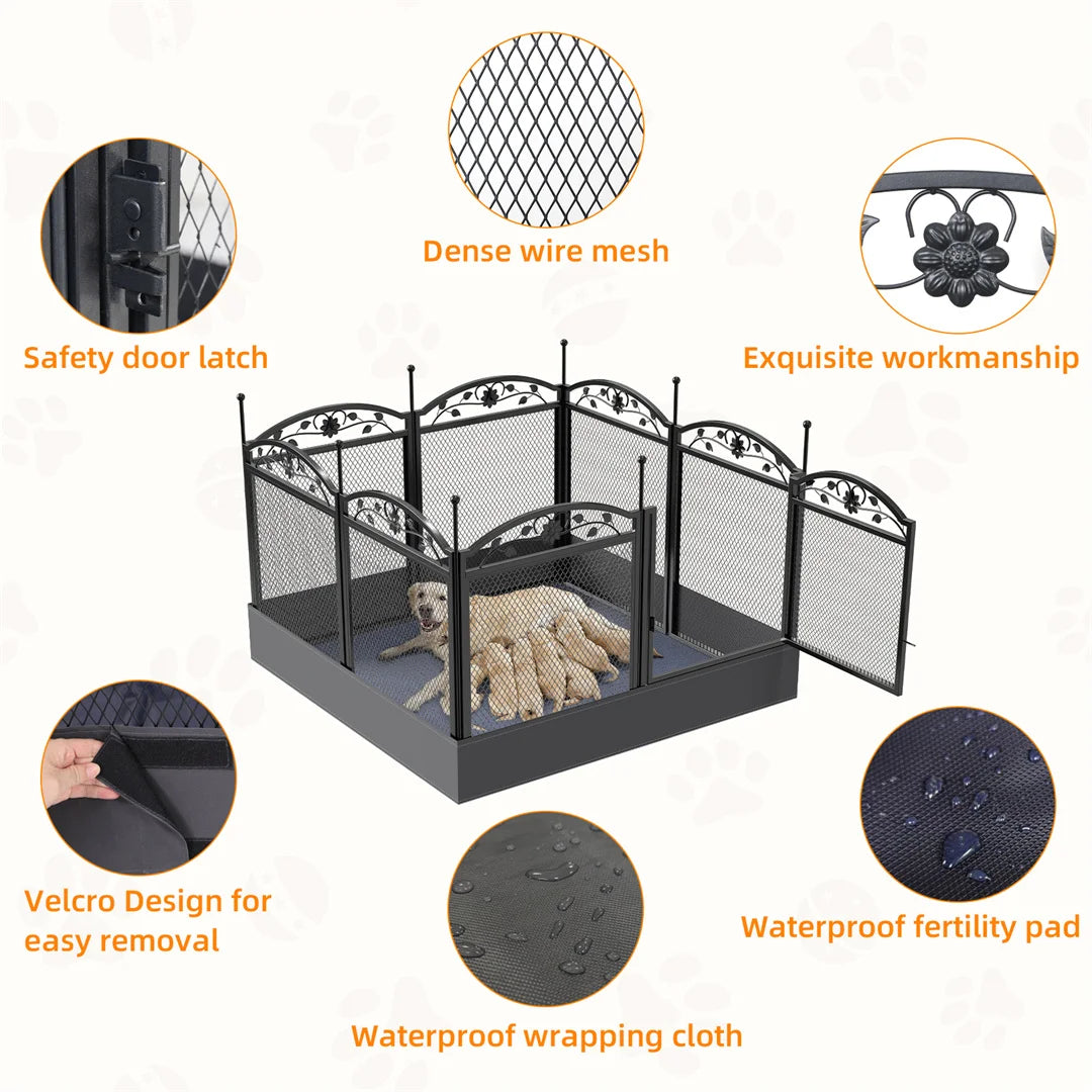 Bingopaw 8 Panels DIY Heavy Duty Dog Playpen Outdoor Indoor Metal Fence With Waterproof Whelping Pad For Training