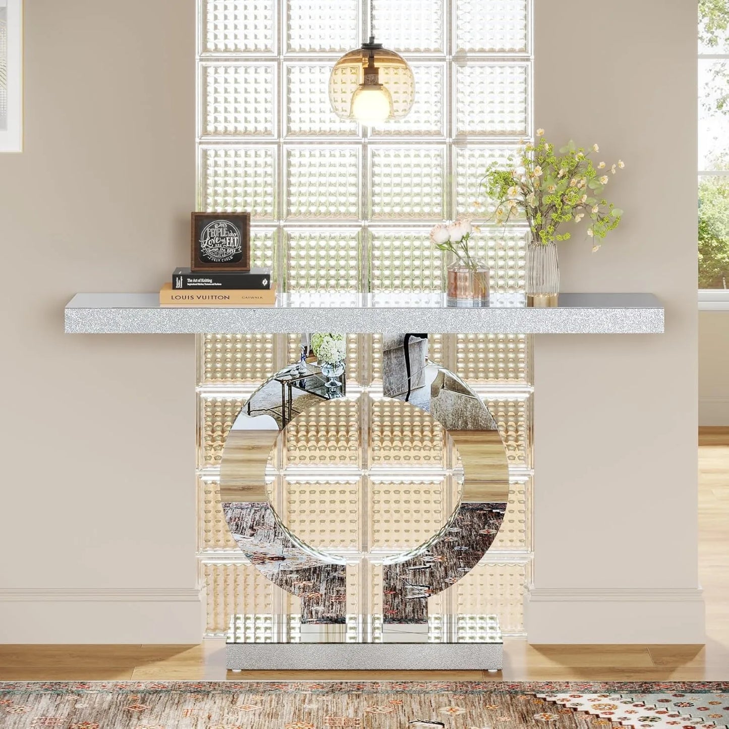 Little Tree Mirrored Console Table With O-Shaped Base
