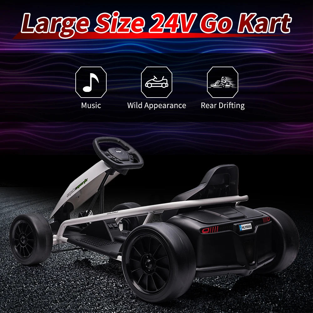 Electric Go Kart For Kids Ages 8 To 12 With Dual 300W Motors 8 MPH High Speed Ride On Racing Toy With Music Outdoor Fun Gift