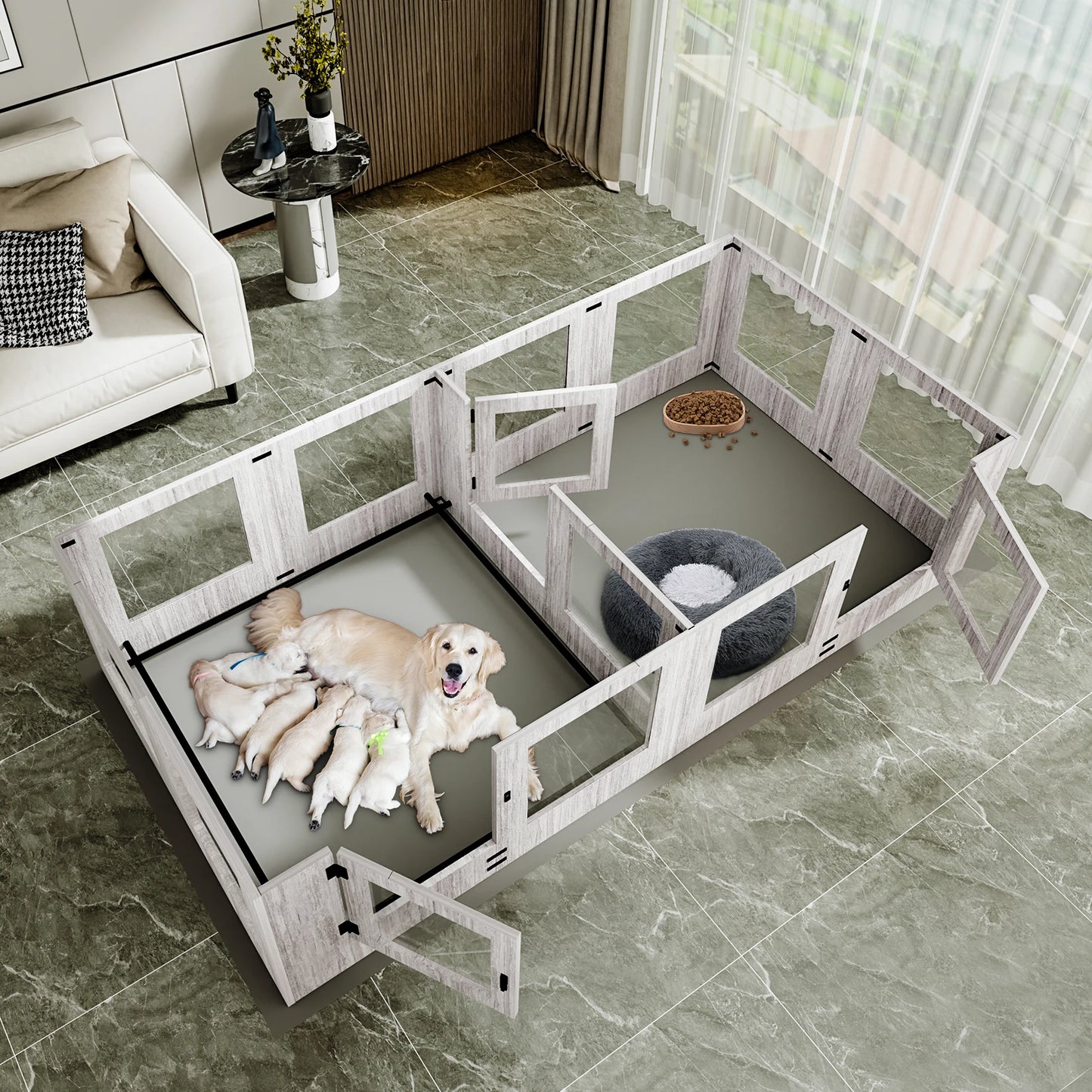 BINGOPAW 8 Panels Tempered Glass Dog Playpen For Indoor Pets
