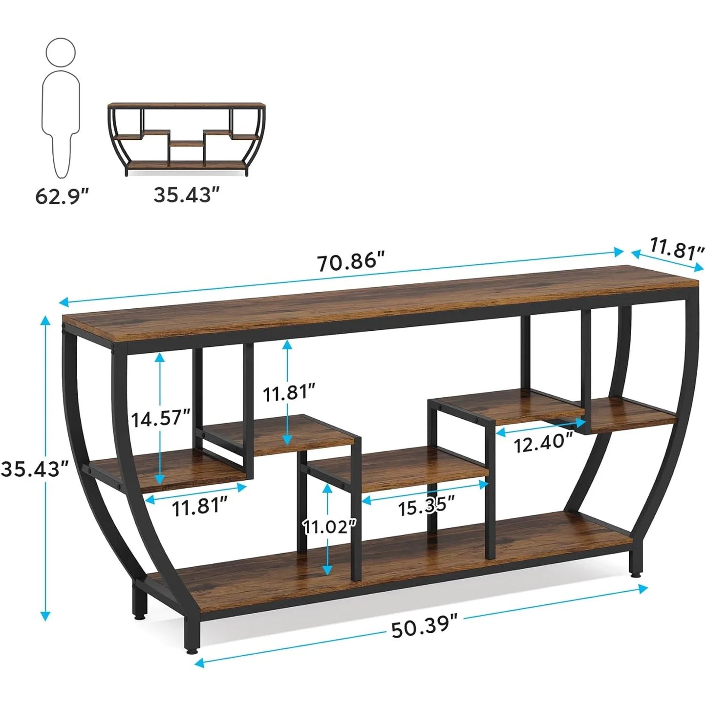 LITTLE TREE Sofa Table With Shelves Console Entryway TV Stand