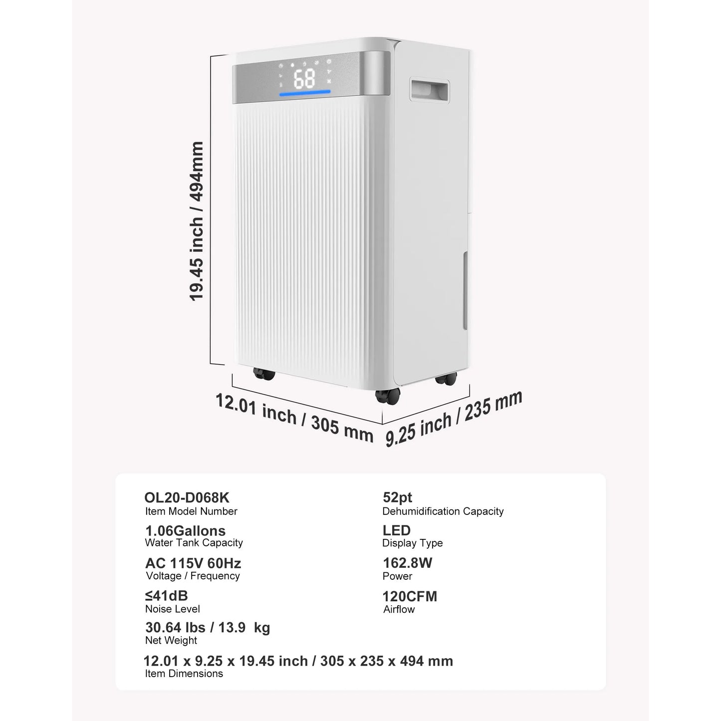SucceBuy 52 Pint Dehumidifier For Home And Basement With Drain Hose Smart Humidity Control Low Noise