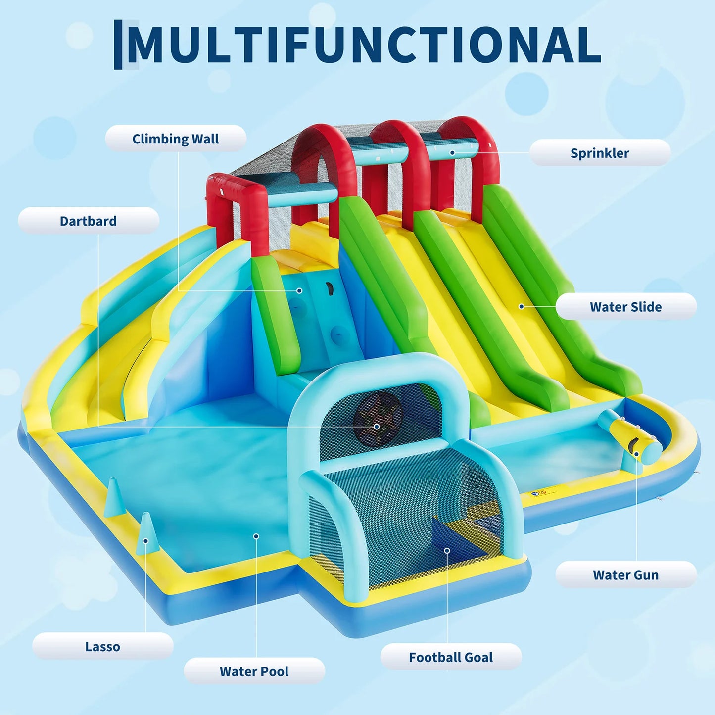 Inflatable Bounce Castle With Three Water Slides And Climbing Wall Splash Pool For Kids Backyard Indoor Outdoor
