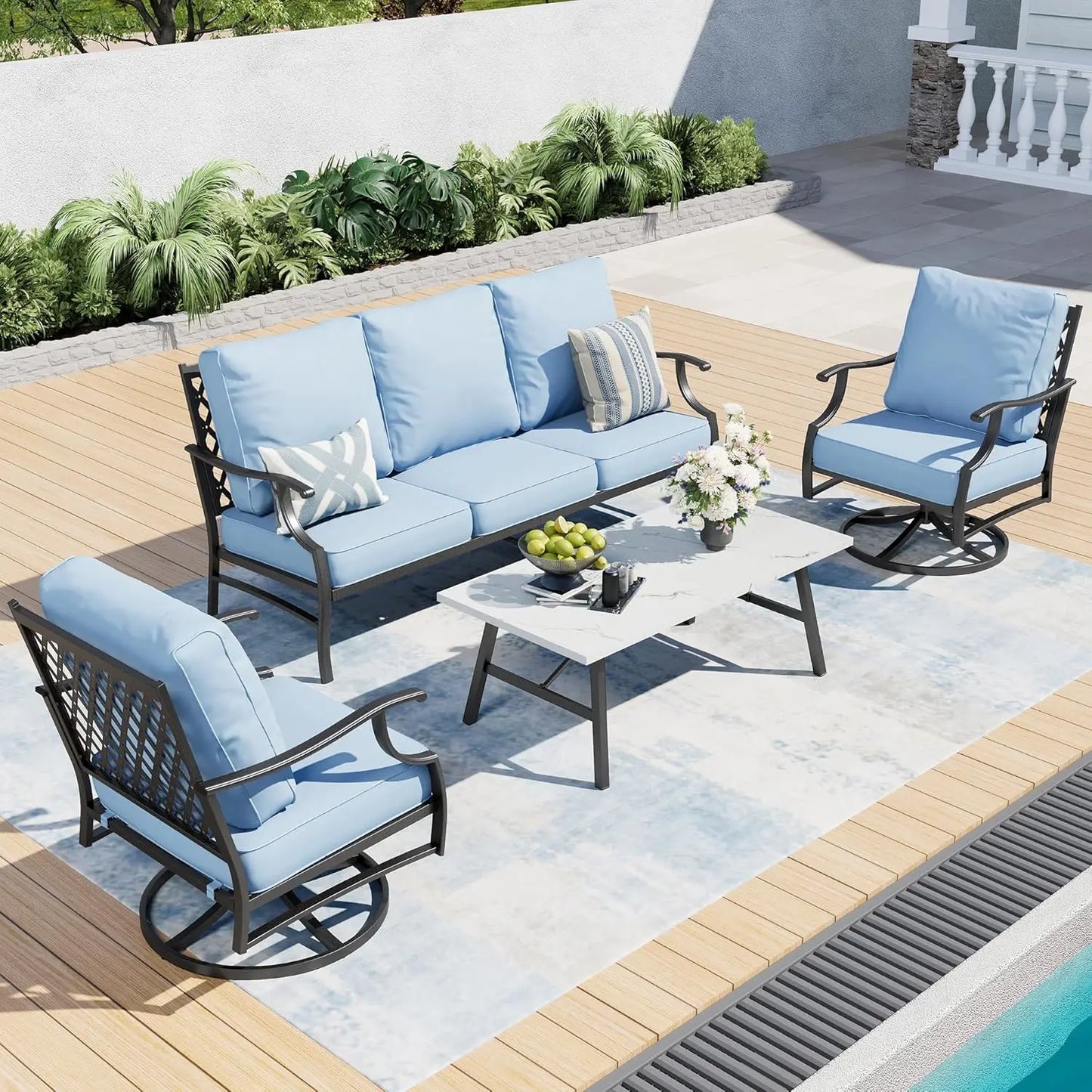 Patio Furniture Set Modern Outdoor Rattan Lounge With Coffee Table