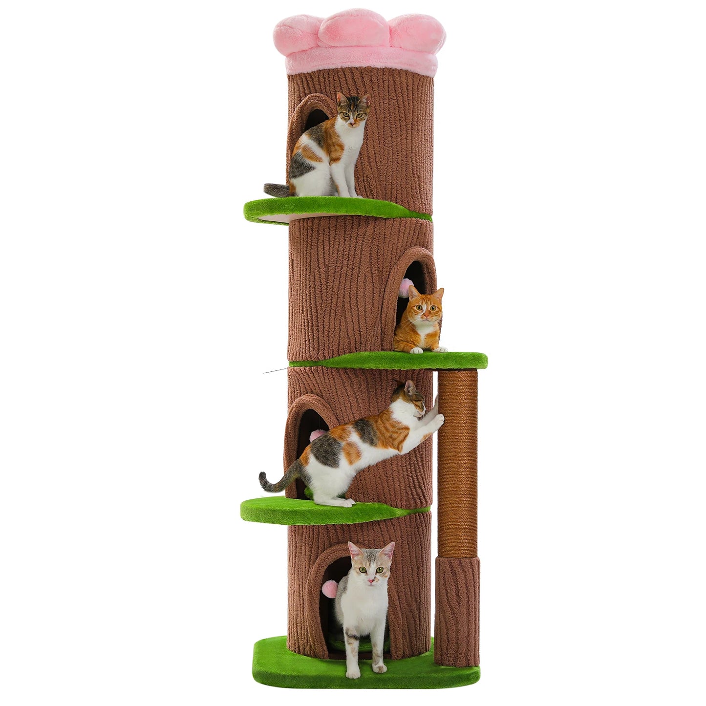 PAWZ Road Tall Cat Tree Tower With 4 Condos And Thick Scratching Post For Indoor Luxury Cats
