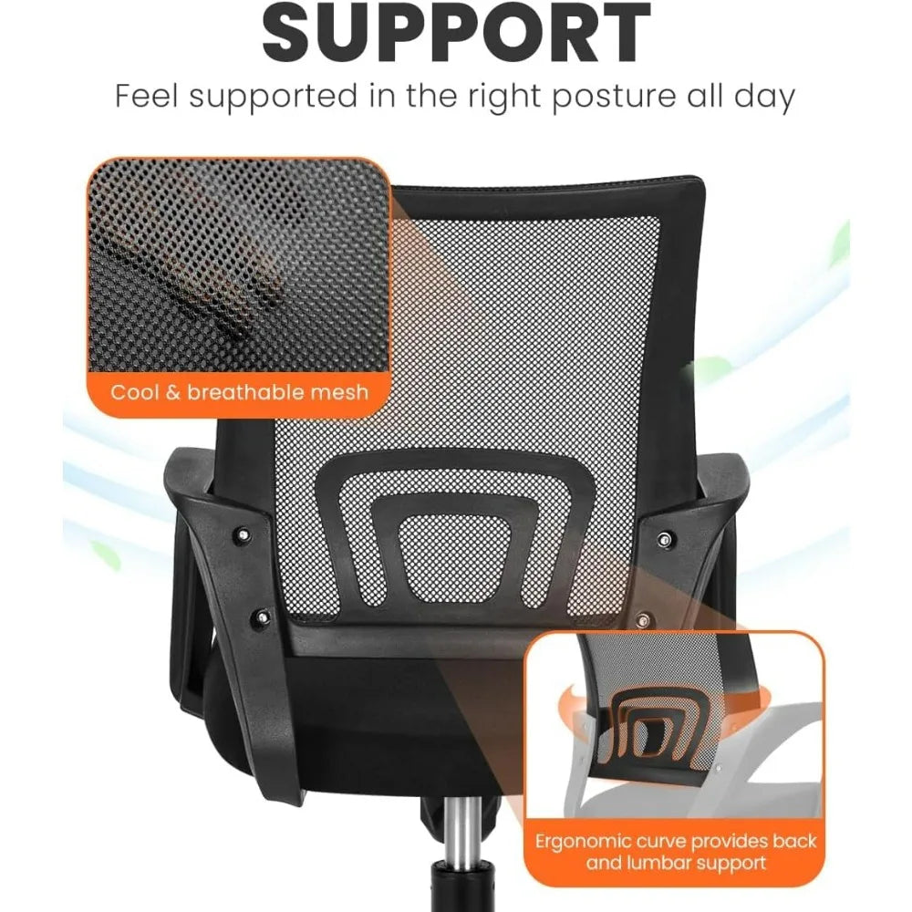 Mesh Office Chair Mid Back With Lumbar Support Adjustable Height