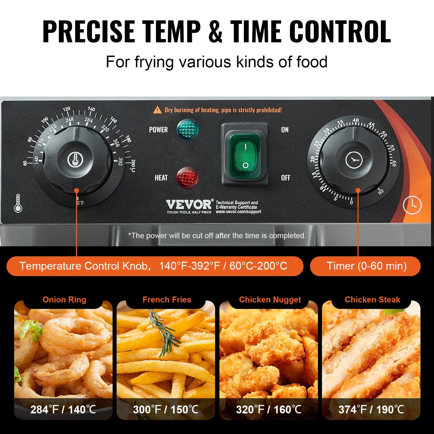 VEVOR Commercial Deep Fryer Electric Countertop 11.6 Qt Stainless Steel With Time And Temperature Control