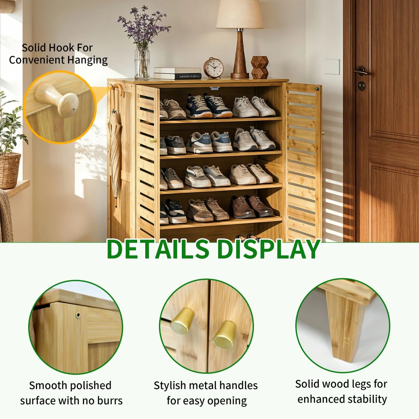 Bamboo Shoe Storage Cabinet Five Tier Organizer For Entryways Hallways