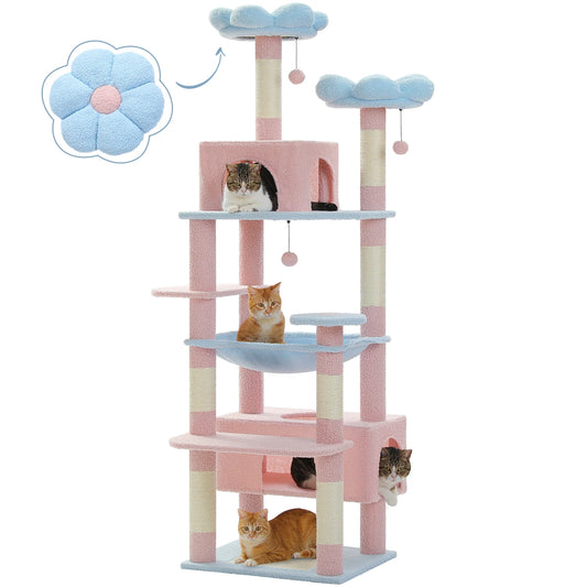 PETEPELACN 184cm Cat Tree Tower For Indoor Cats With Sisal Covered Posts Hammock Padded Perches And Condos Blue