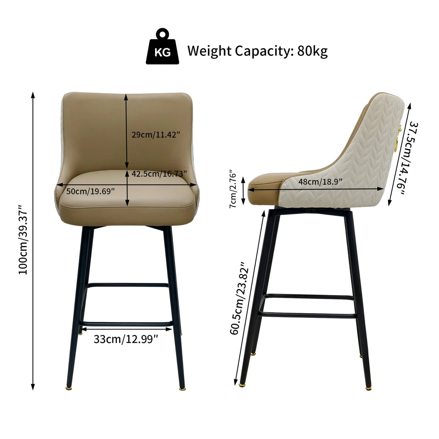 360 Degree Swivel Bar Stool High Back Footrest Microfiber Leather