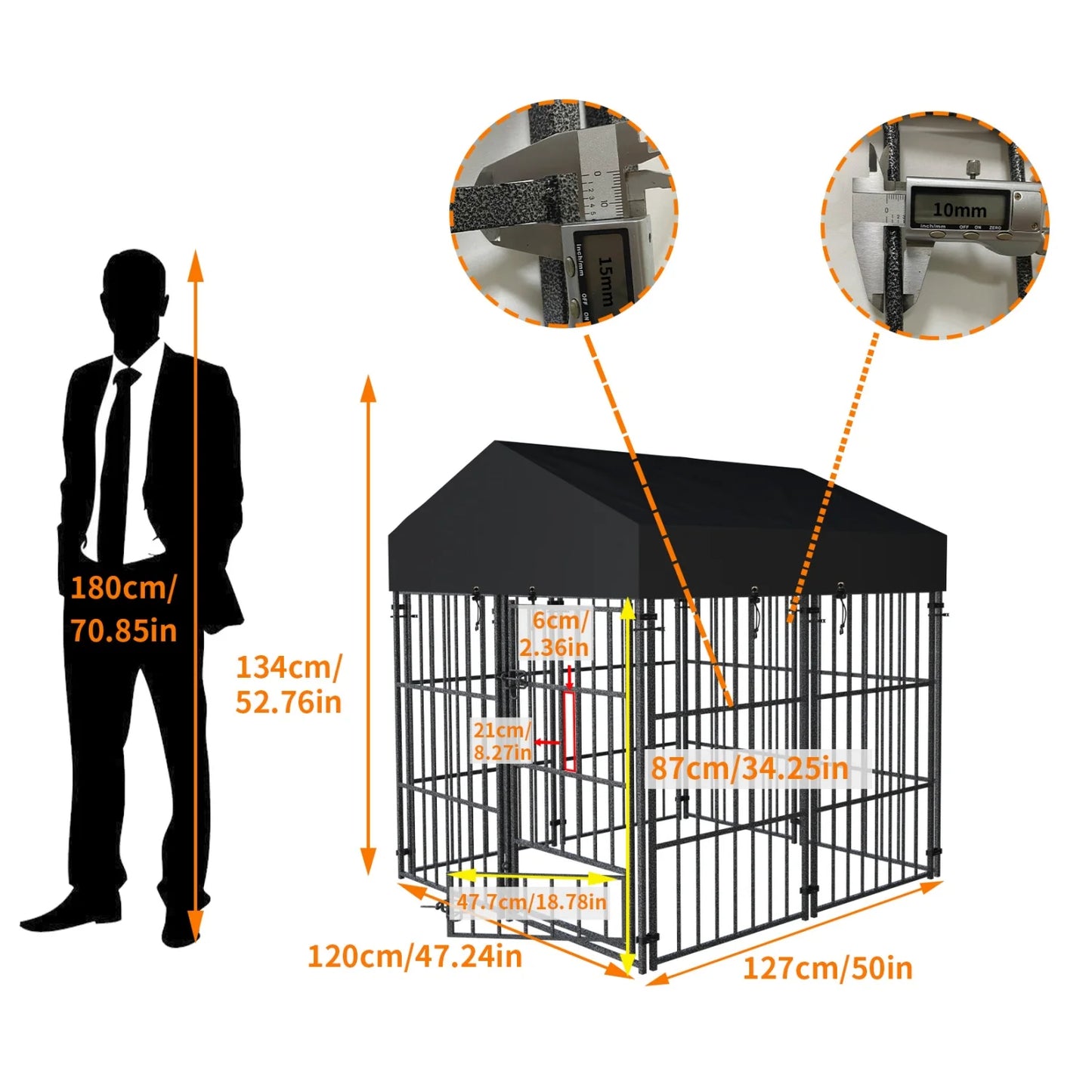Outdoor Dog Kennel With Roof Heavy Duty Metal Crate