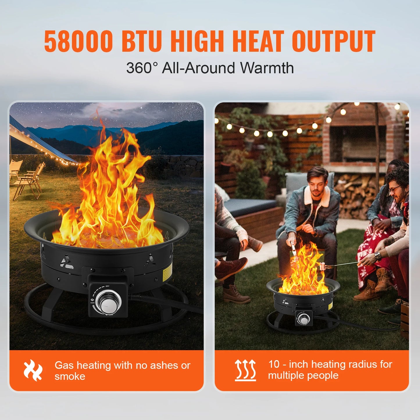SucceBuy Propane Fire Pit 58,000 BTU Cover Lava Rocks