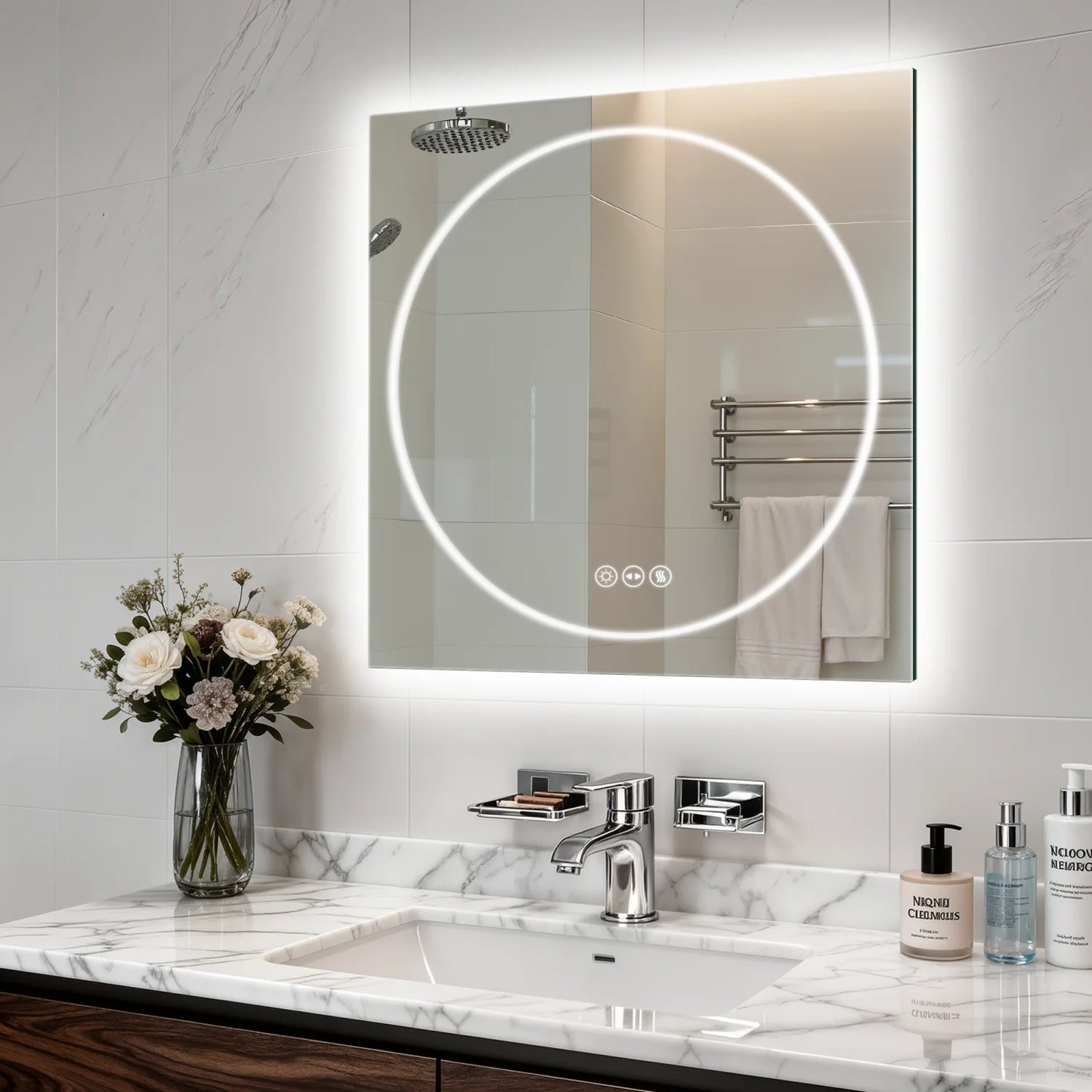 Tempered Glass LED Bathroom Mirror Frontlit Backlit Makeup Vanity