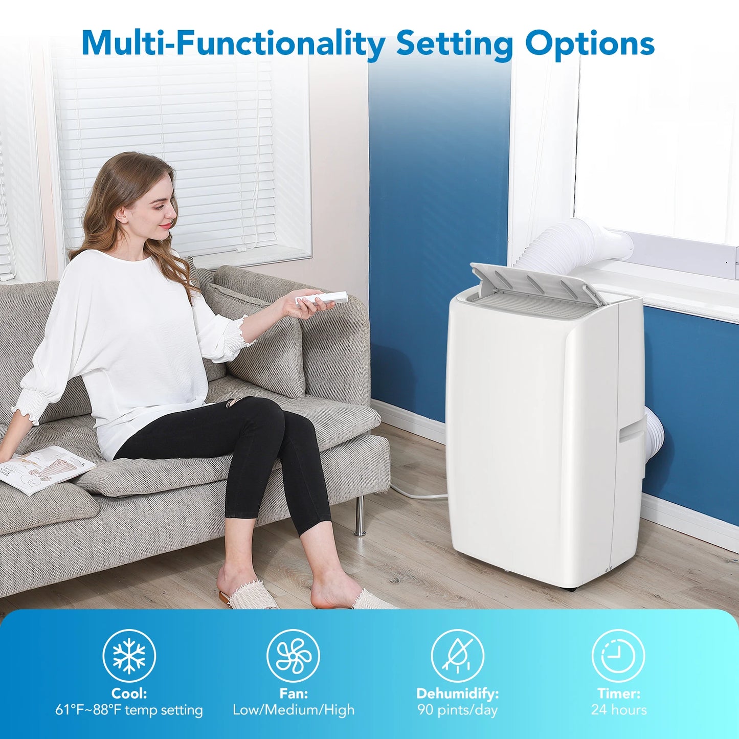 Acekool 14000 BTU Portable Air Conditioner Quiet For 750 Sq Ft Dehumidifier Mode With Easy Window Kit Homeowners
