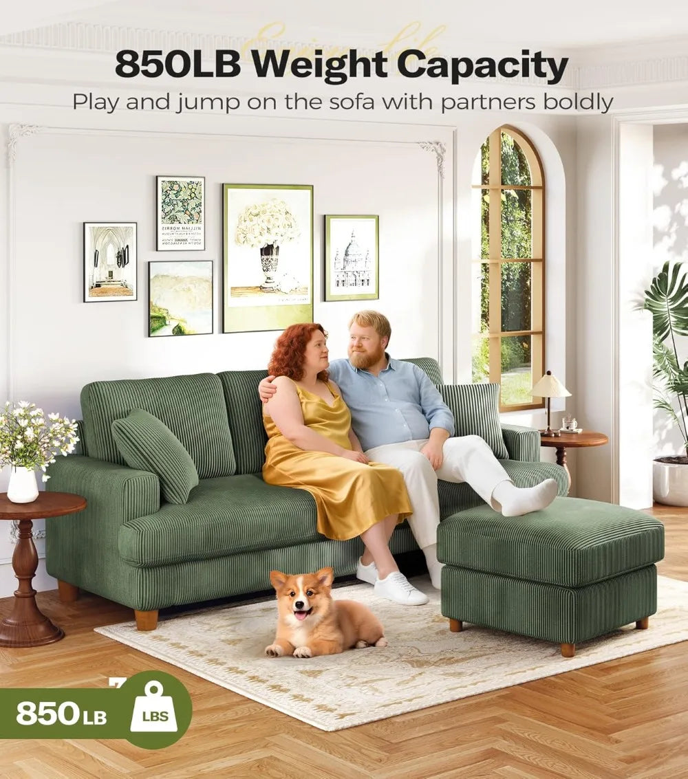 Corduroy Sofa No Tool Assembly For Living Room Comfort