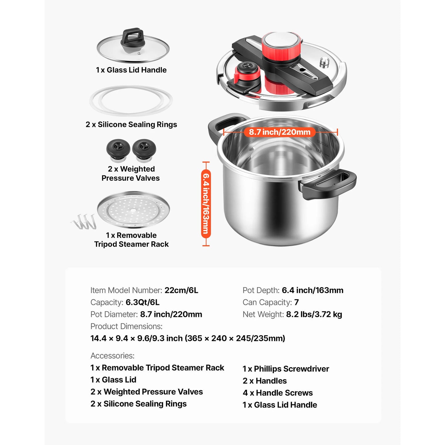Pressure Cooker Stainless Steel With Steaming Rack Tempered Glass Lid