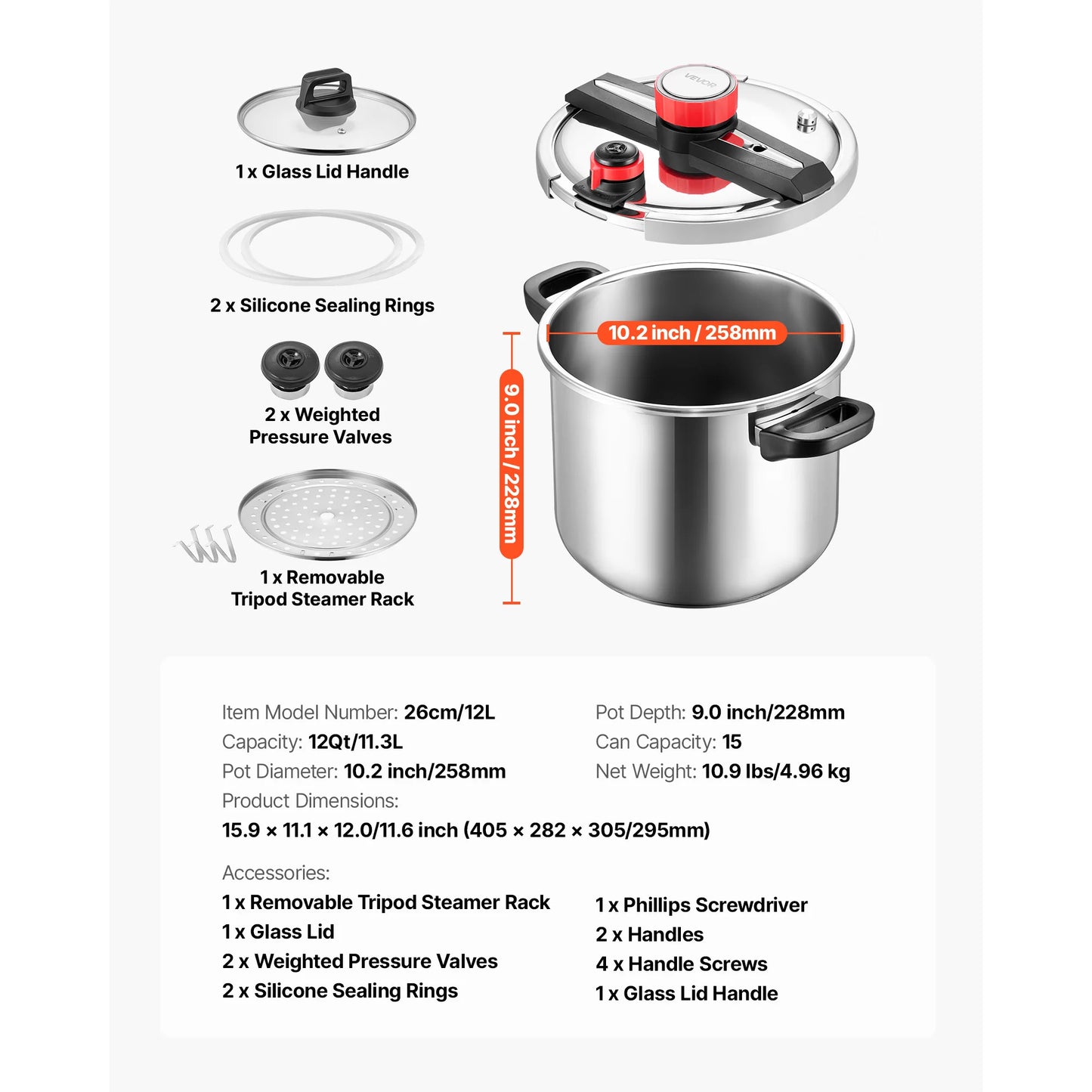 Pressure Cooker Stainless Steel With Steaming Rack Tempered Glass Lid