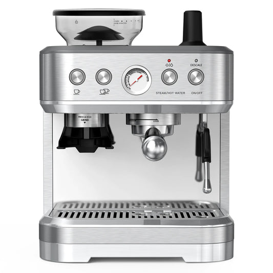 acekool Espresso Machine With Grinder 15 Bar Stainless Steel Milk Frother For Home Baristas Latte Cappuccino Maker