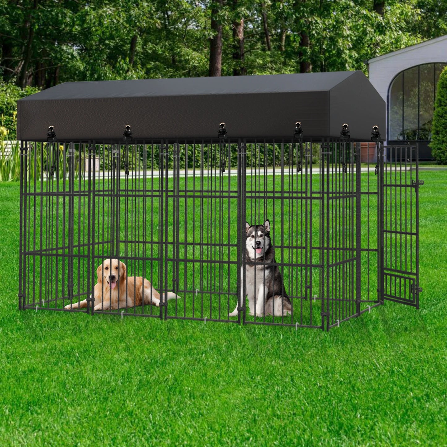 Outdoor Dog Kennel With Roof Heavy Duty Metal Crate