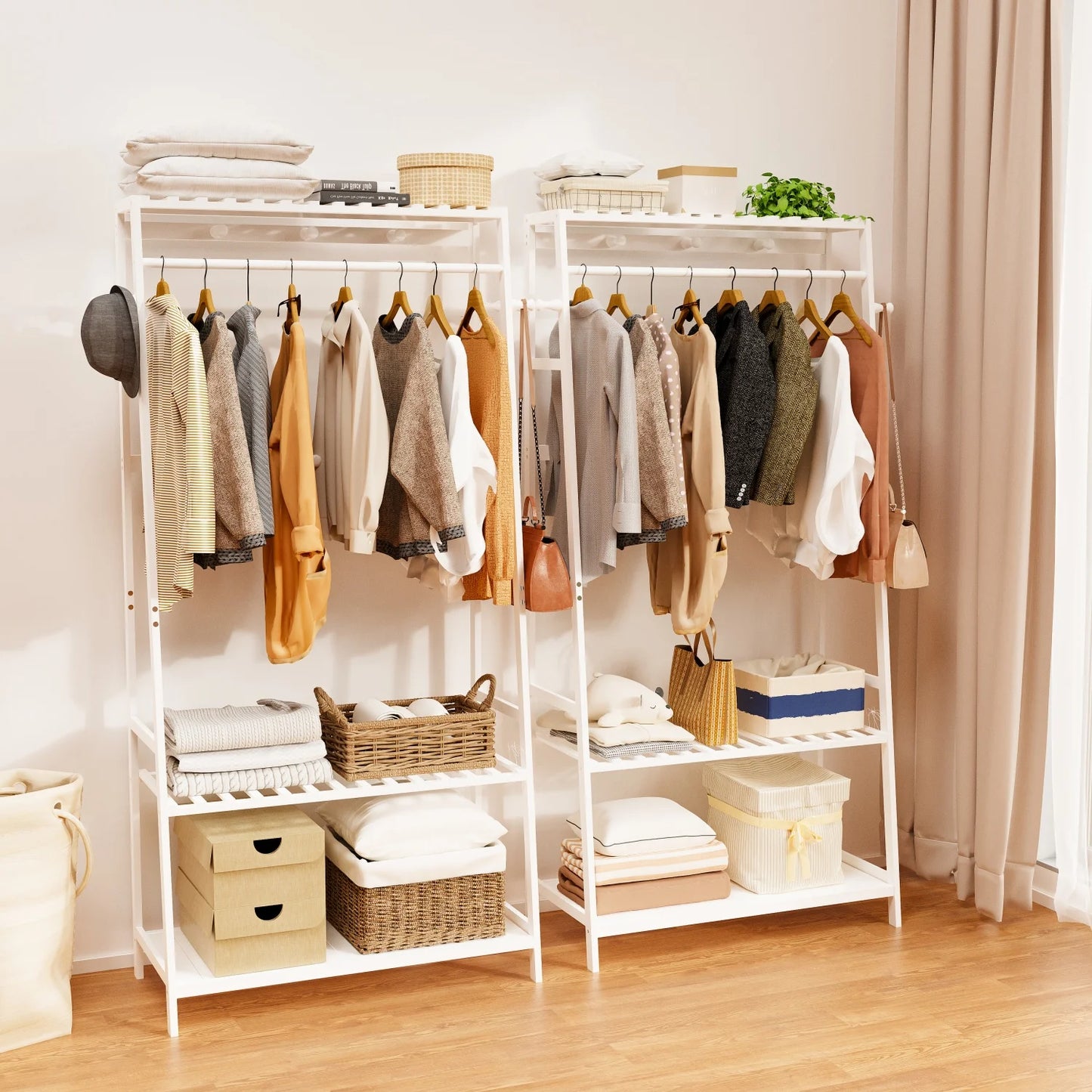 Bamboo Free Standing Garment Coat Rack With 10 Hooks