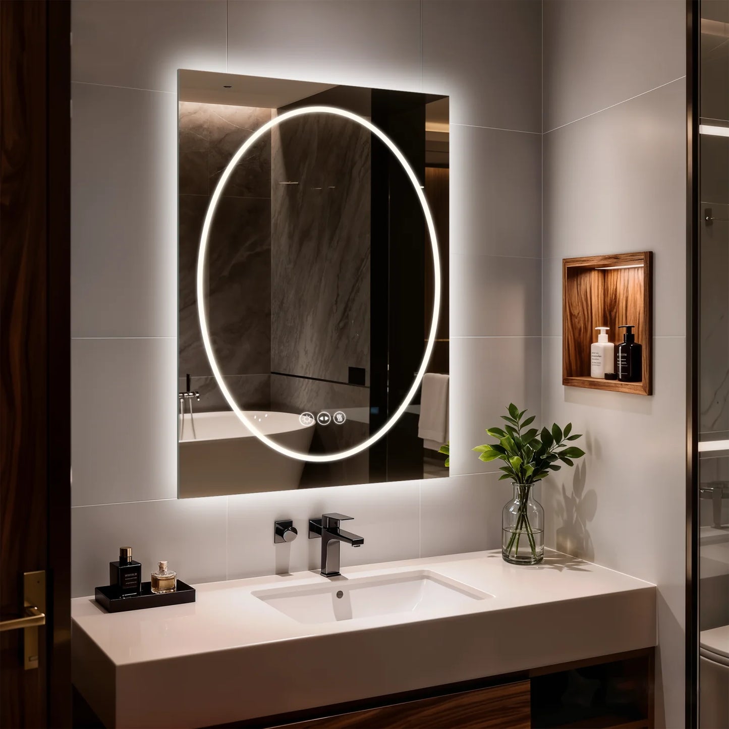 Tempered Glass LED Bathroom Mirror Frontlit Backlit Makeup Vanity