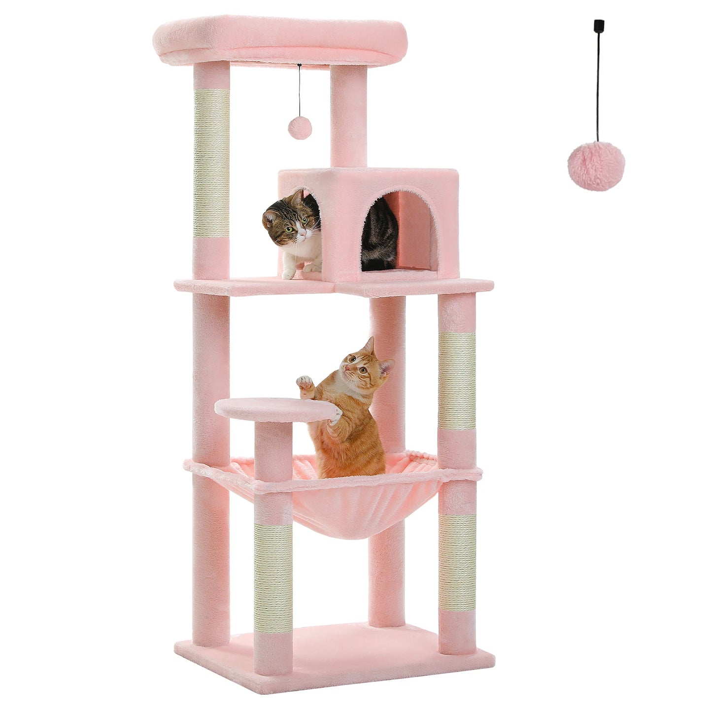 PAWZ Road Pink Multi Level Cat Tree For Indoor Cats With Large Hammock Sisal Scratching Posts Cozy Condo And Top Perch