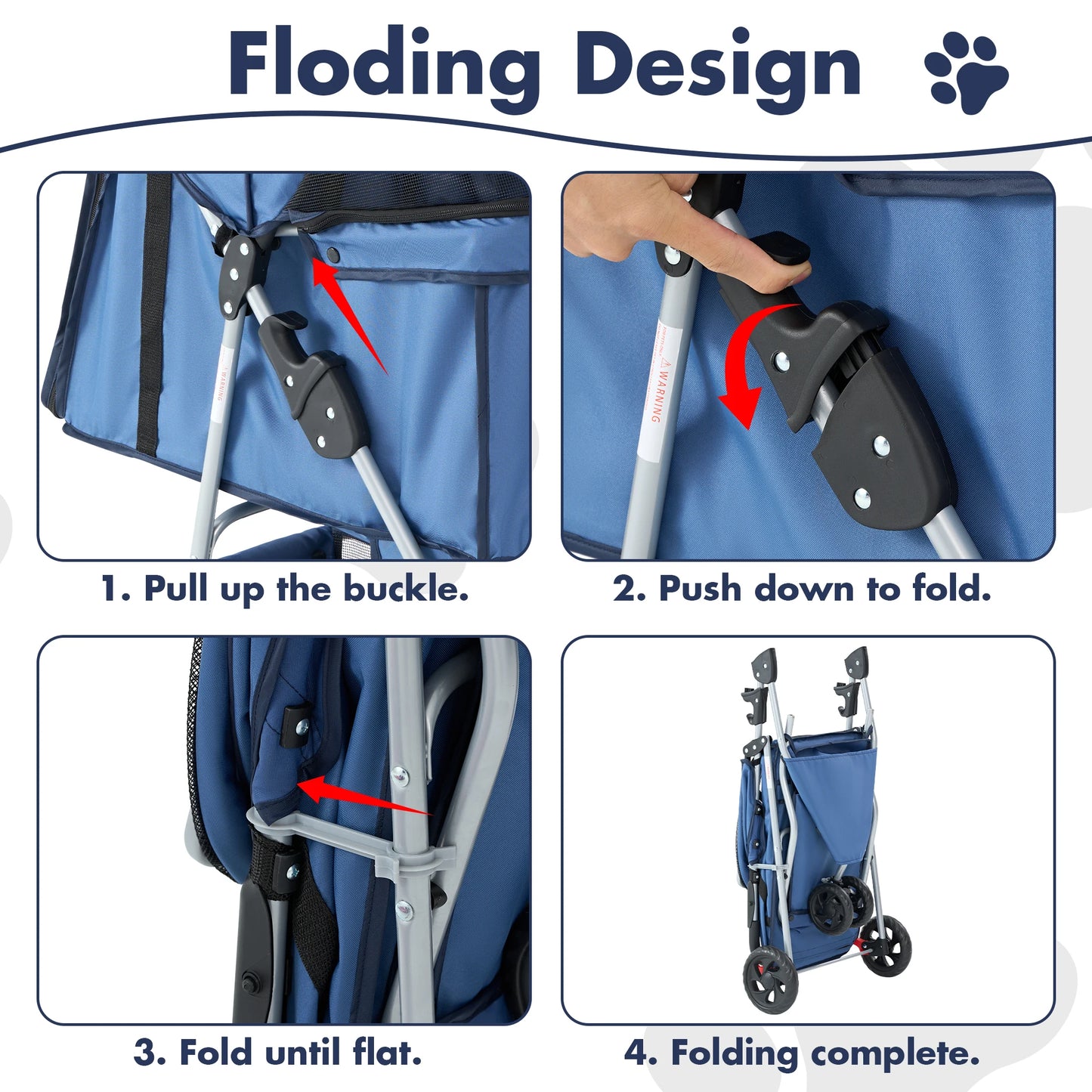 Three Wheel Foldable Pet Stroller With Mesh Windows For Small Dogs And Cats