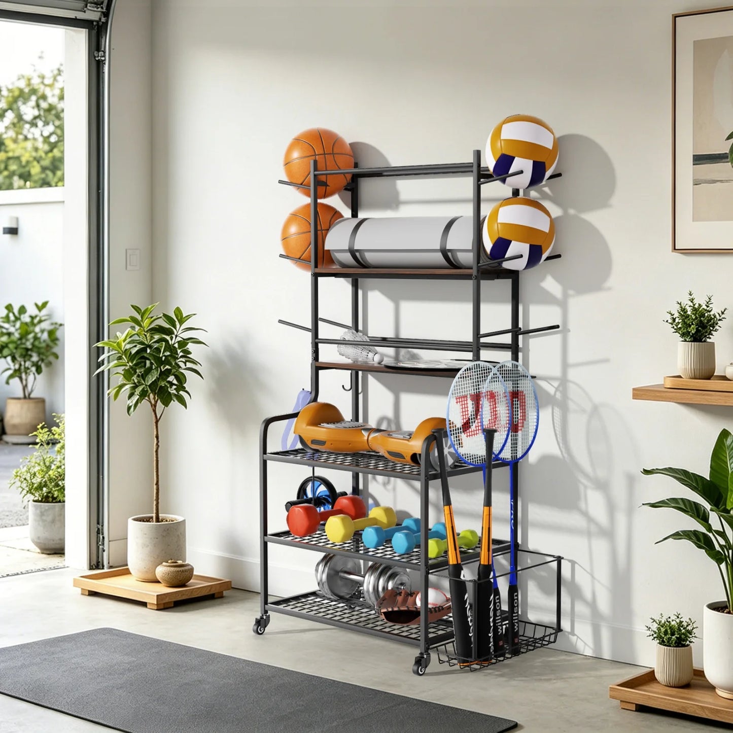 Yoga Mat Storage Rack On Wheels For Home Gym Organization