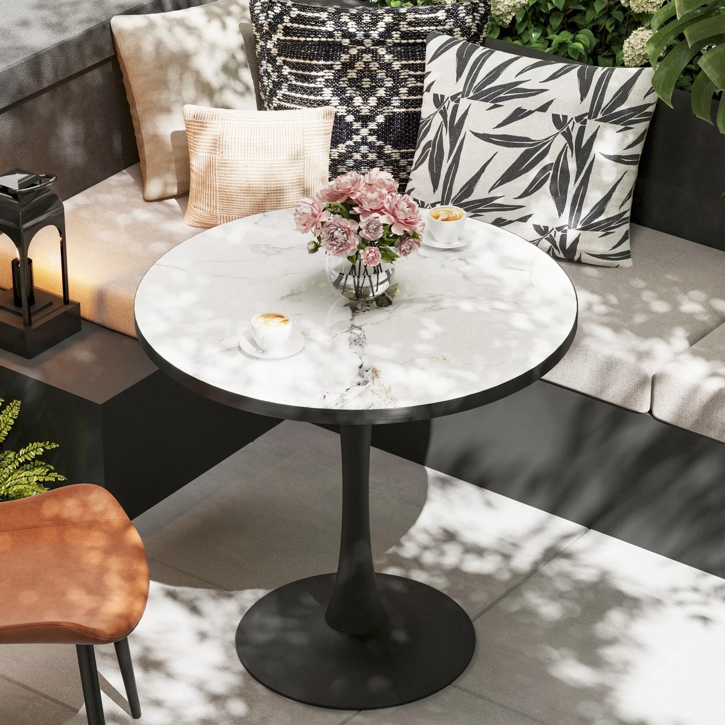 Marble Stone Round Dining Table Pedestal For 2 To 3 People