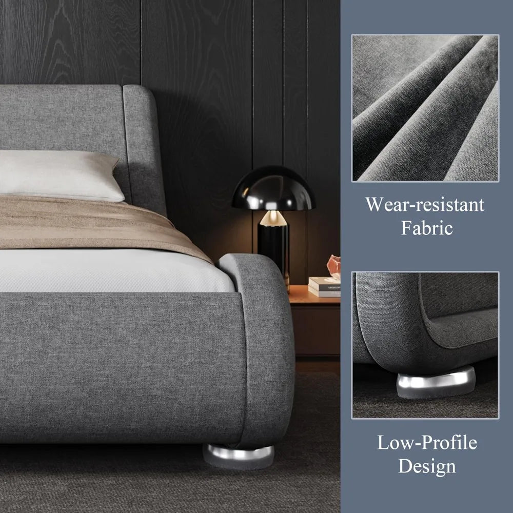 Bed Frame With Adjustable Headboard And Low Profile Upholstered Platform