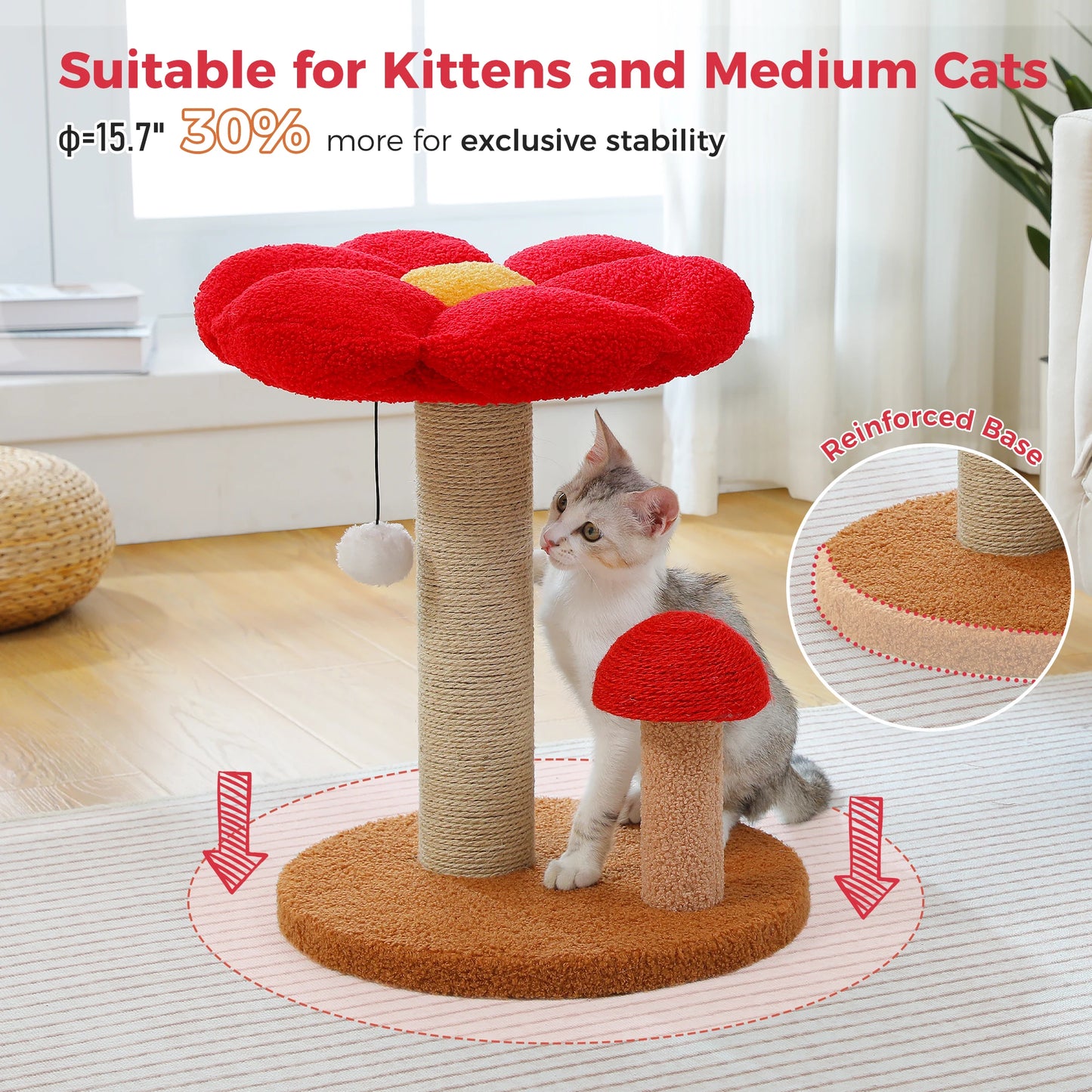 PAWZ Road Cat Scratching Post With Removable Flower Bed For Indoor Cats Dual Tier Wood Toy