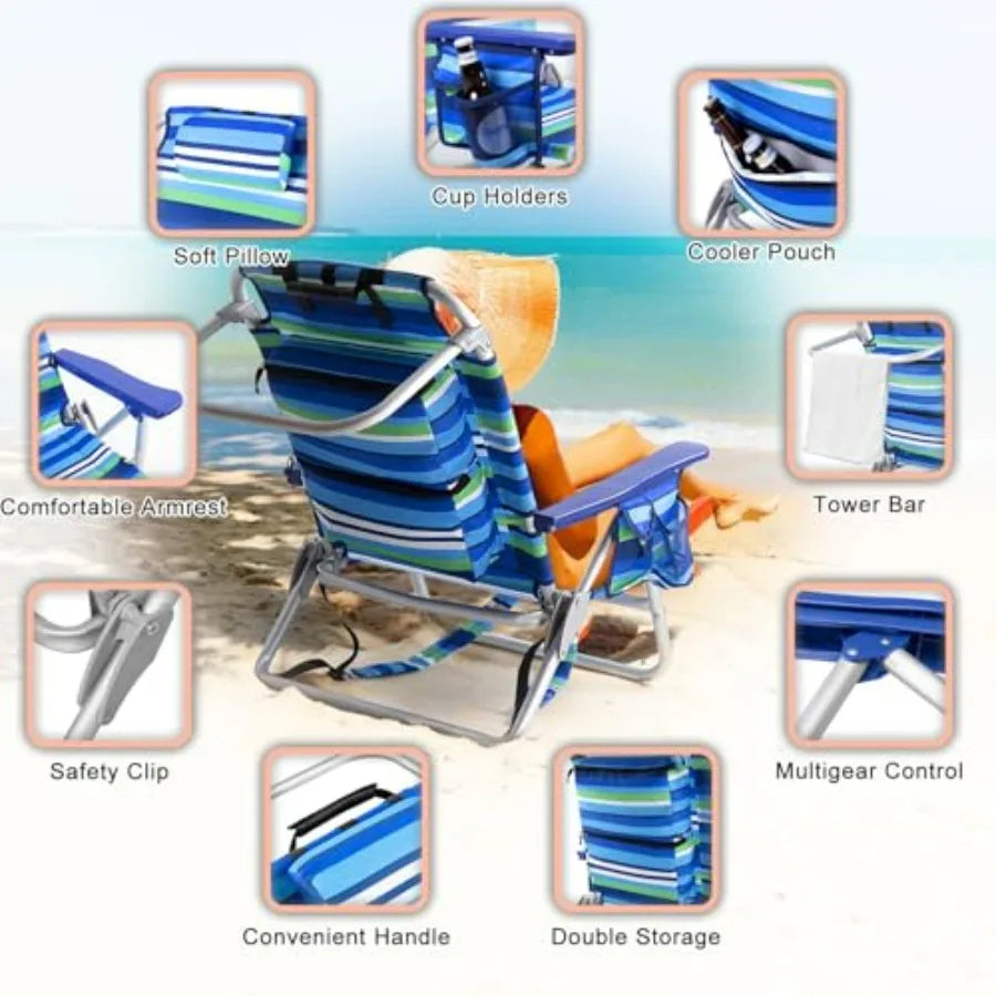 Beach Backpack Folding Camp Chair For Adults With Cup Holder