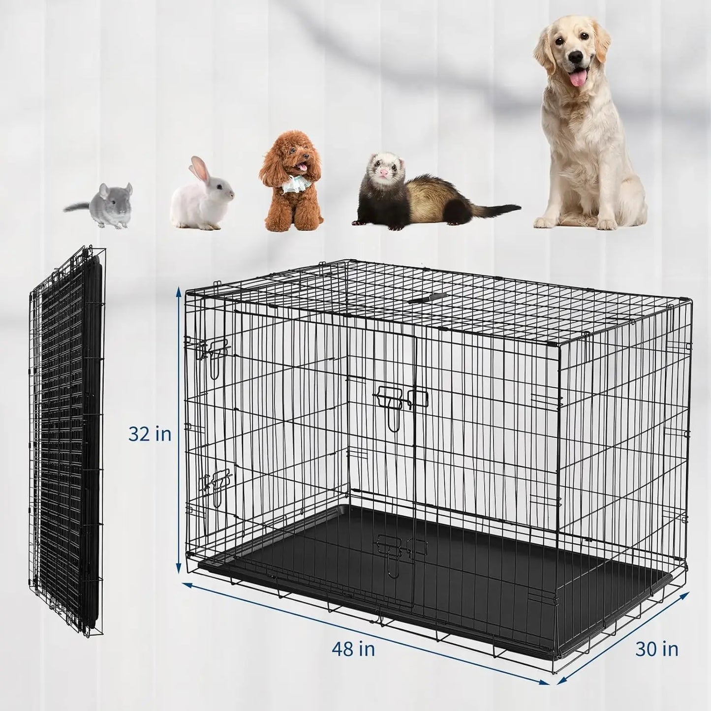 HiMISSCN Rabbit Cage Portable Folding 24 To 48 Inch With Slide Out Tray 2 Door For Bunnies
